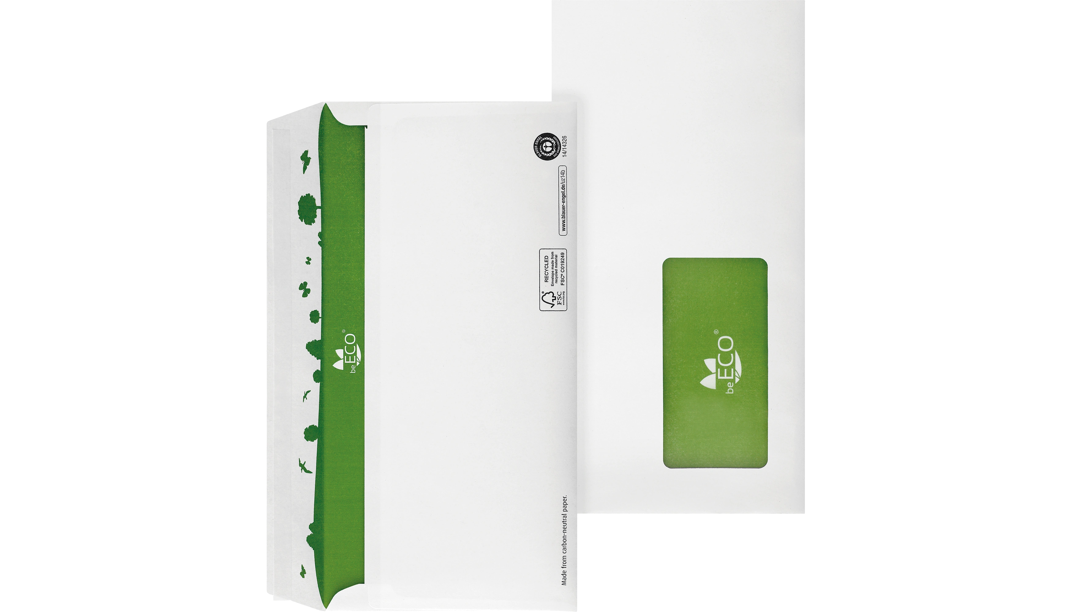 beECO® Briefumschlag DIN lang mit Fenster  80 g/m² haftklebend 500 Stück/Pack weiß