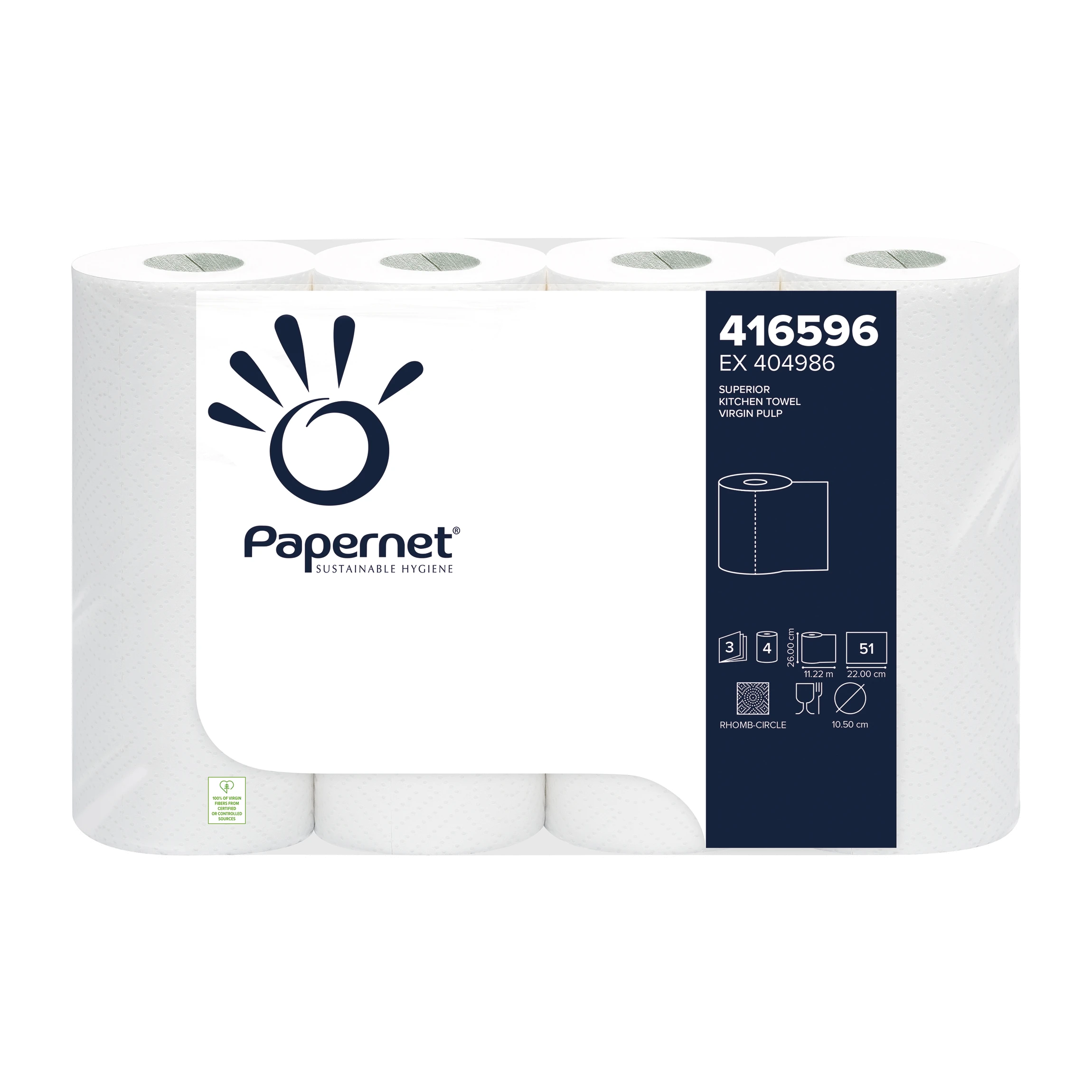 PAPERNET Küchenrollen Superior 3-lagig Zellstoff 4 Rollen/Pack weiß