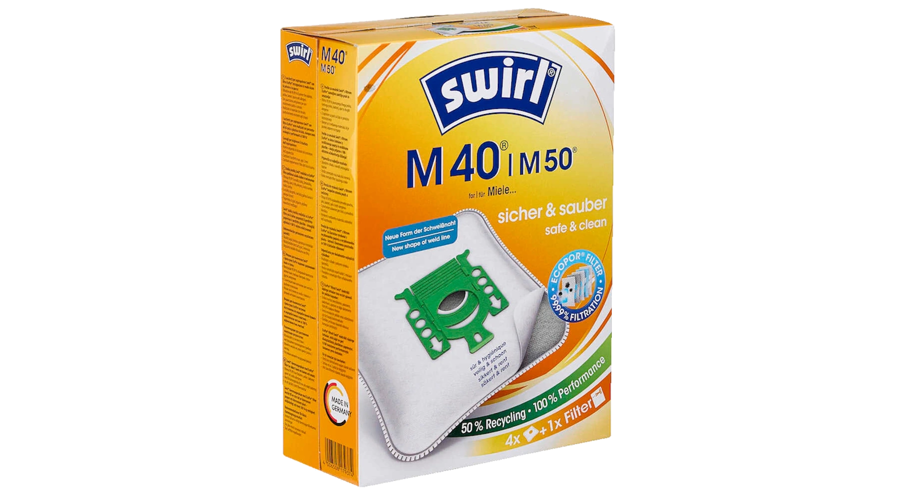 SWIRL® Staubsaugerbeutel MicroPor® Plus M 40  4 Beutel + 1 Filter/Pack
