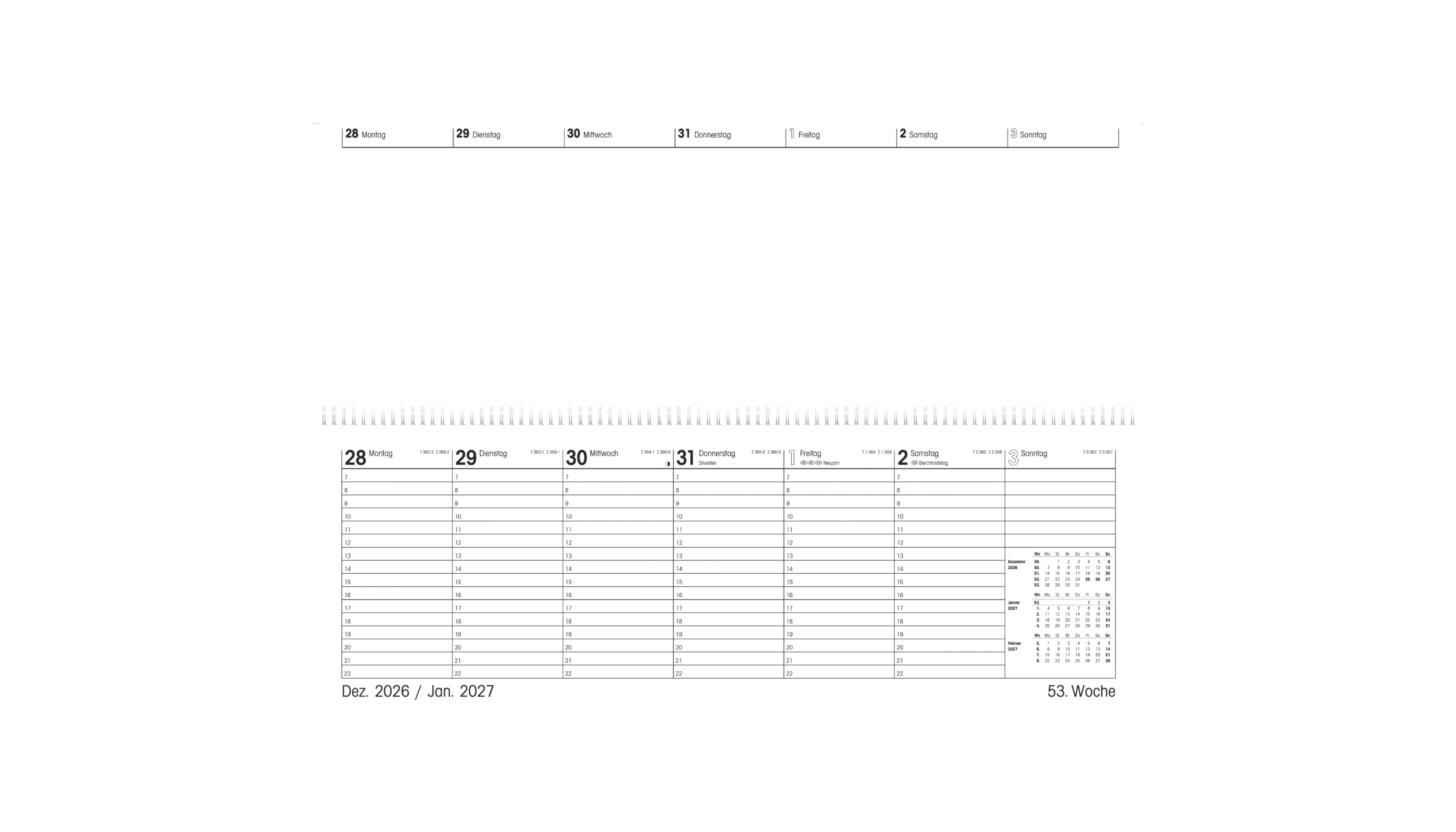 ZETTLER Querkalender Giganta XXL 2027 1 Woche/2 Seiten 42,2 x 14,8 cm (B x H) grau/grün