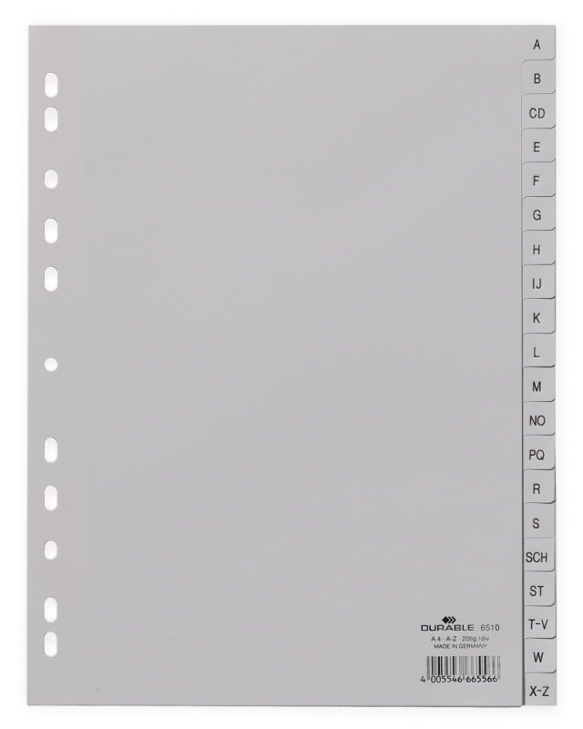 DURABLE A-Z Register DIN A4 20-teilig Polypropylen grau