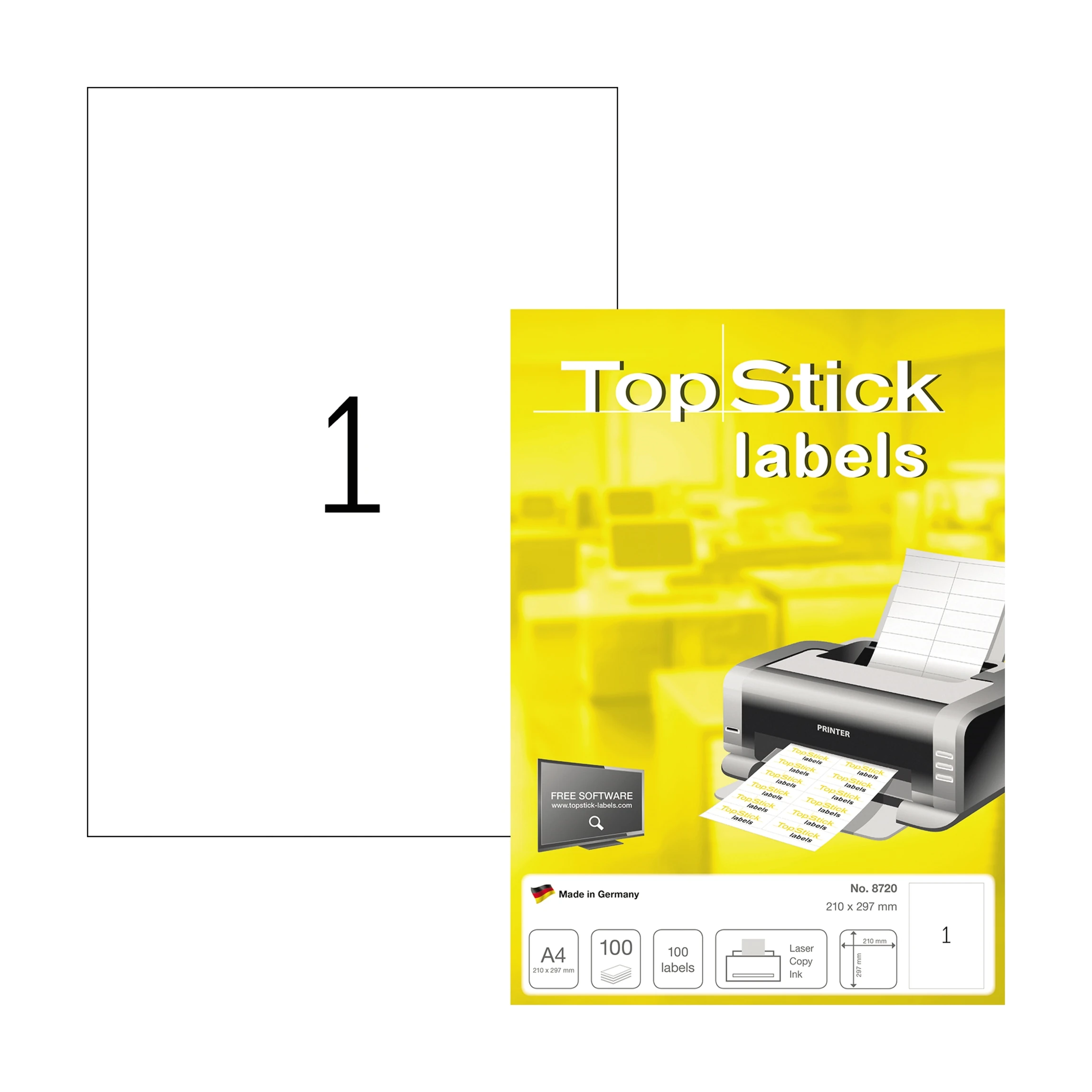 TopStick Universaletikett 210 x 297 mm (B x H) 100 Stück/Pack weiß