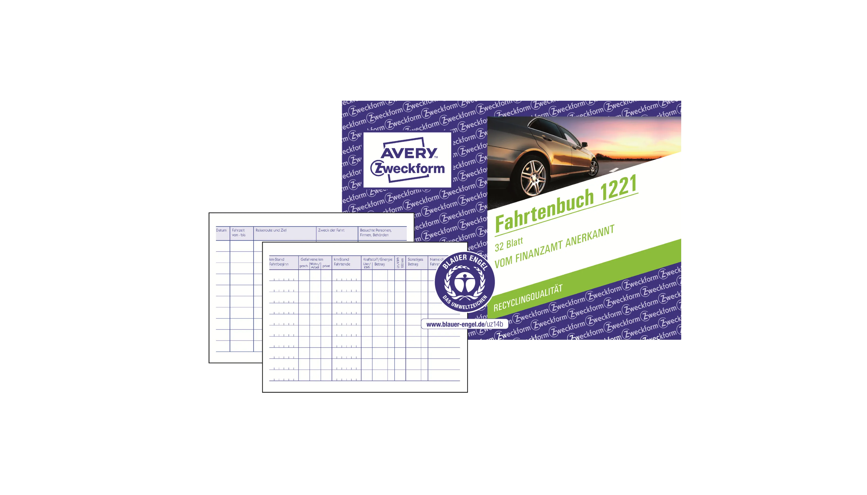 AVERY ZWECKFORM Fahrtenbuch DIN A6 quer PKW 32 Blatt blau