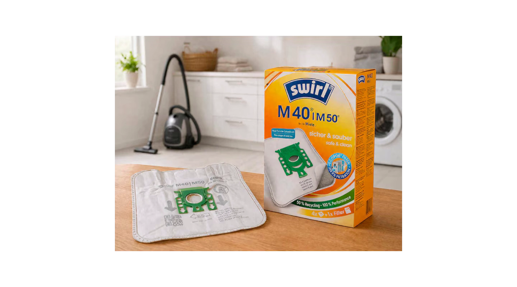 SWIRL® Staubsaugerbeutel MicroPor® Plus M 40  4 Beutel + 1 Filter/Pack