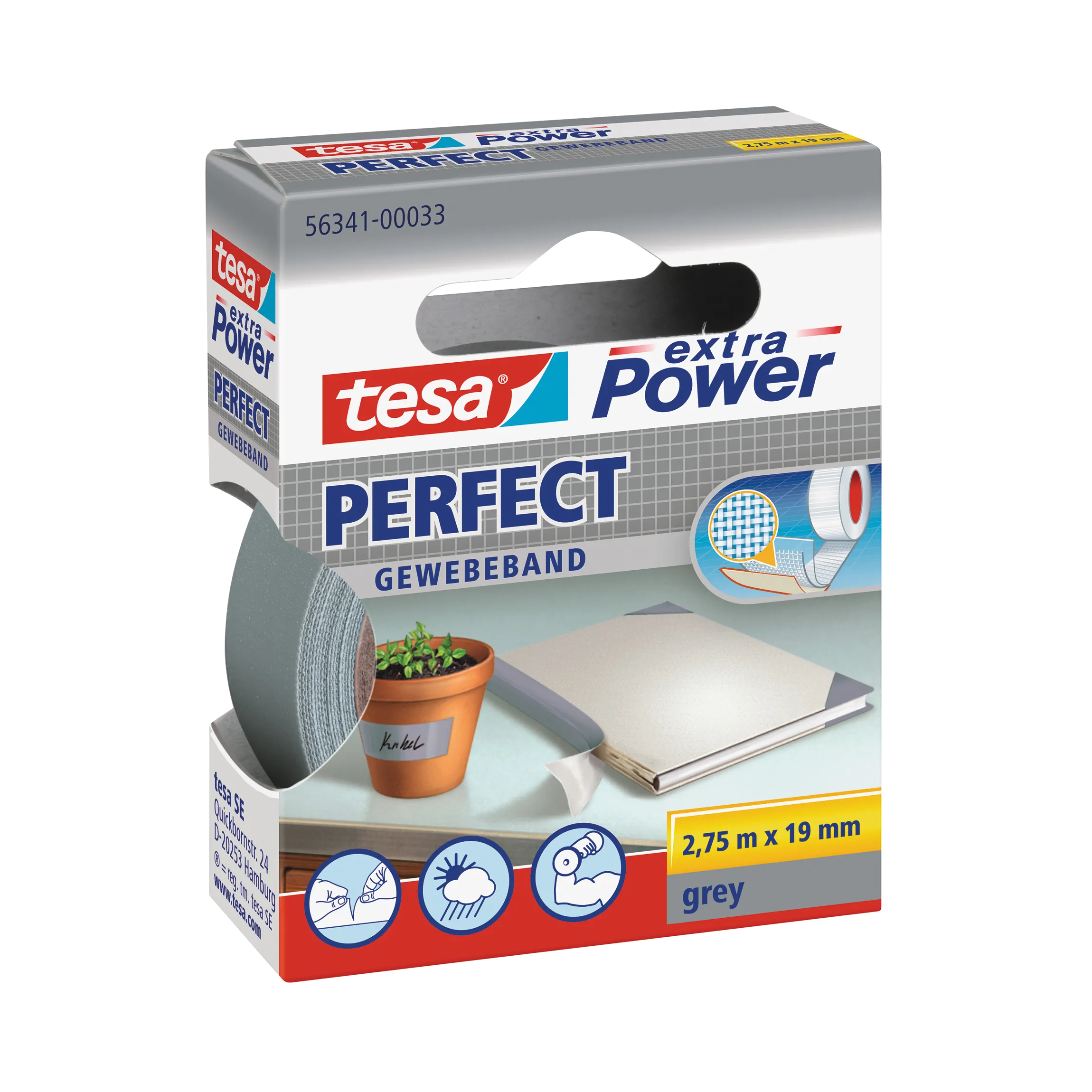 TESA Gewebeband extra Power® Perfect grau 19 mm x 2,75 m (B x L)