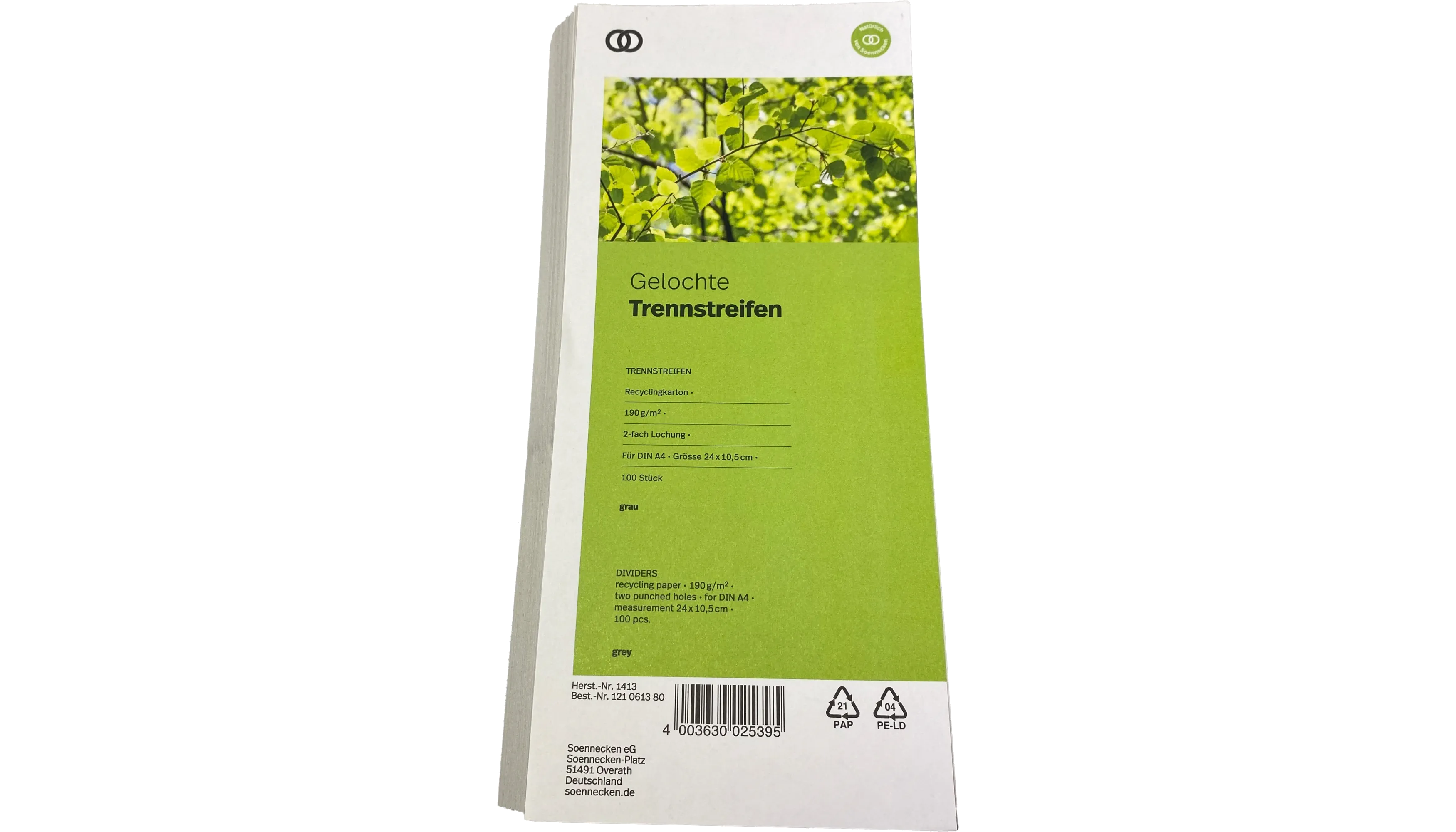 SOENNECKEN Trennstreifen oeco 190 g/m² Recyclingkarton 100 Stück/Pack grau