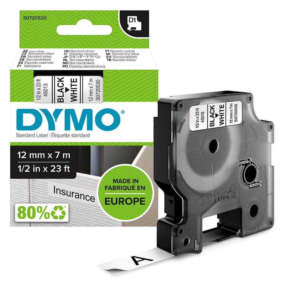 DYMO Schriftbandkassette D1 12 mm x 7 m (B x L) schwarz 