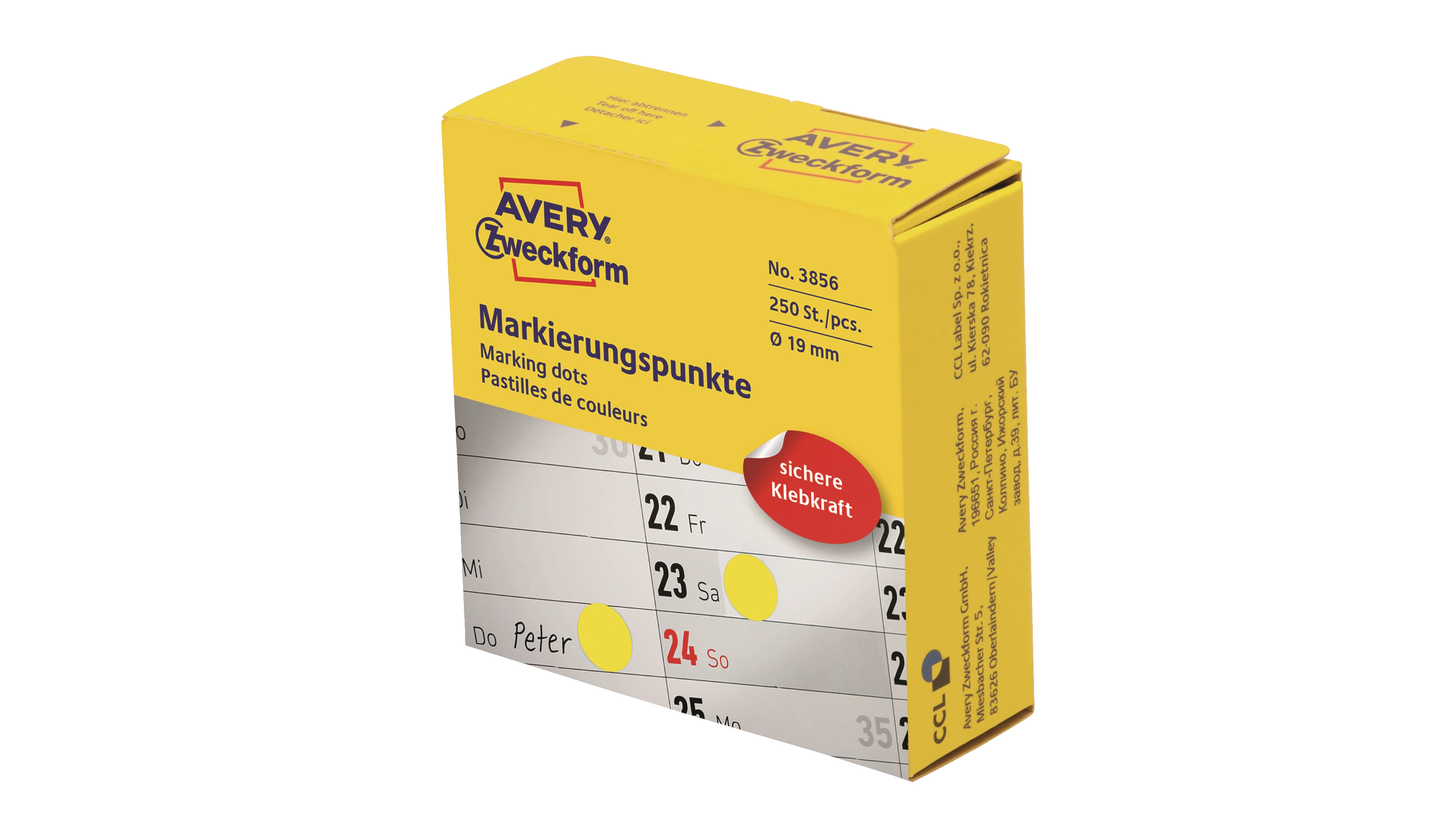 AVERY ZWECKFORM Markierungspunkt Ø 19 mm 250 Stück/Pack gelb