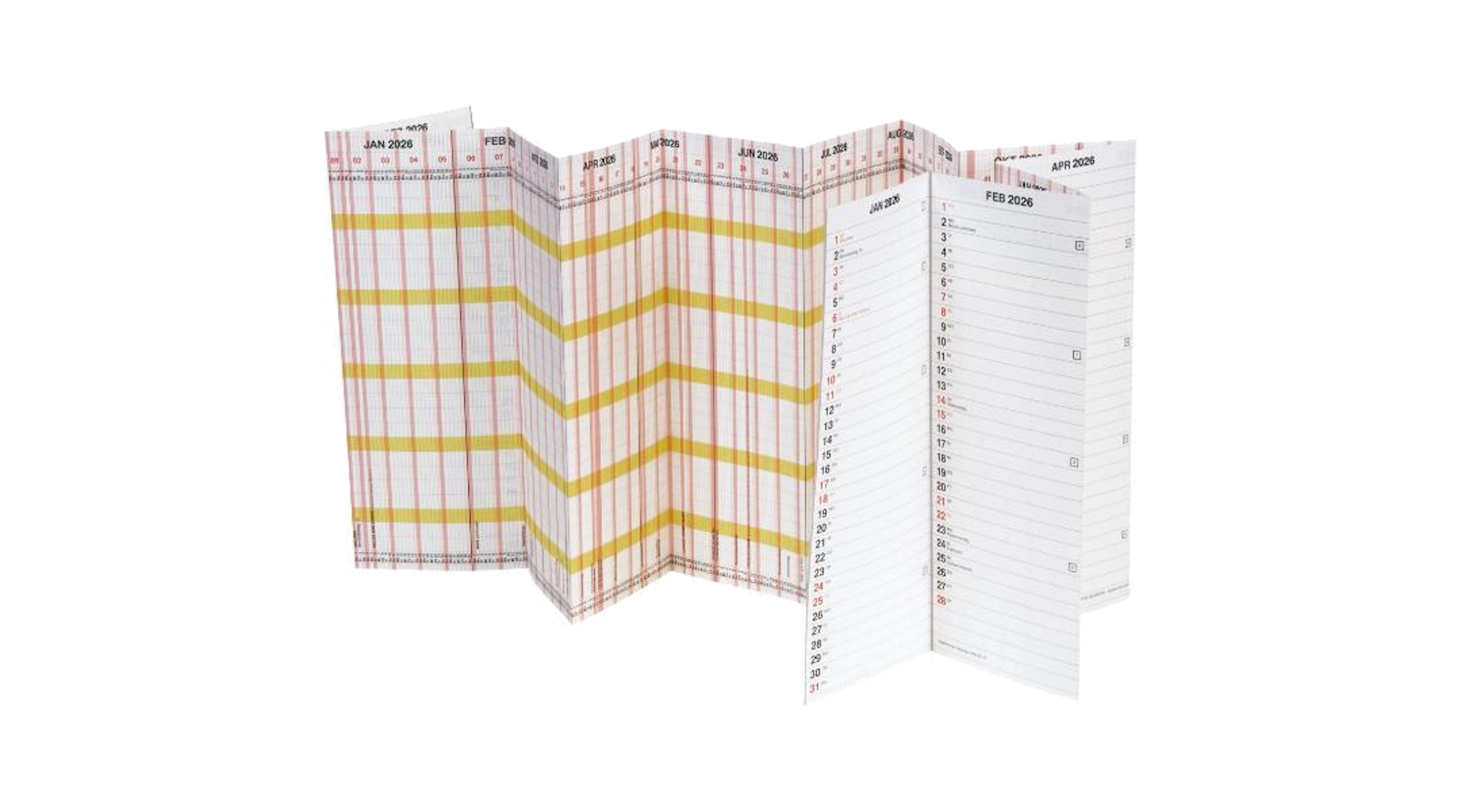 BRUNNEN Urlaubsplaner PLANORAMA 2026  15 Monatze/1 Seite 1380 x 295 mm (B x H) leporellogefalzt