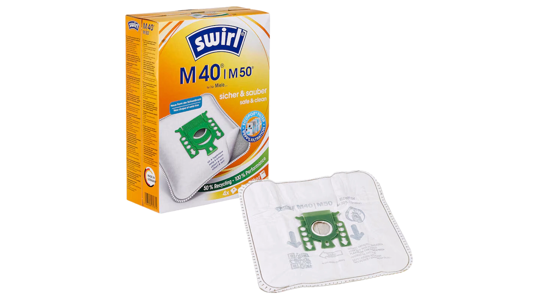 SWIRL® Staubsaugerbeutel MicroPor® Plus M 40  4 Beutel + 1 Filter/Pack