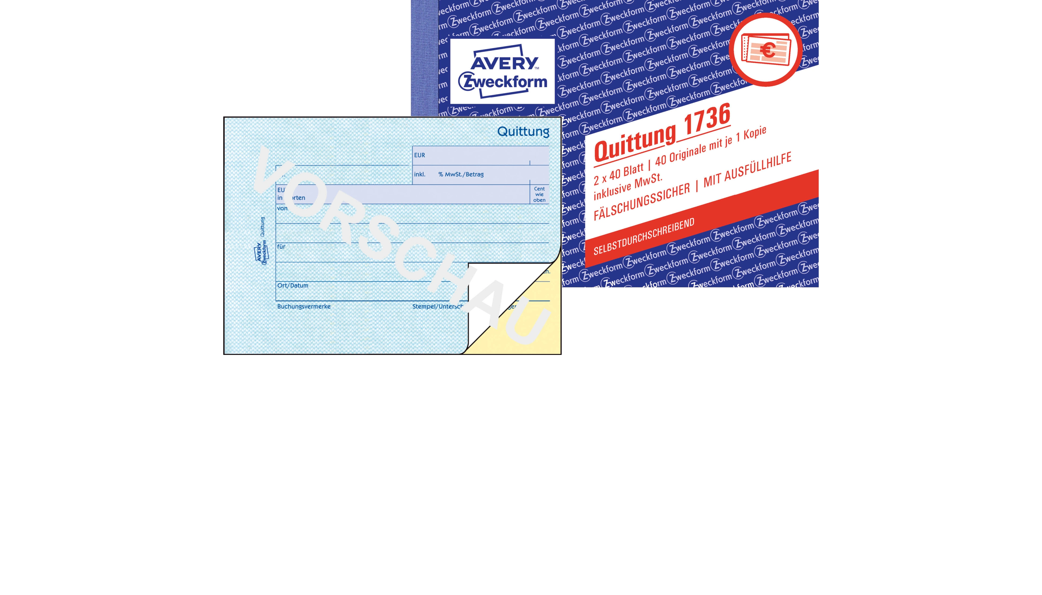 Avery Zweckform Quittung DIN A6 2x40 Bl. inkl. MwSt.