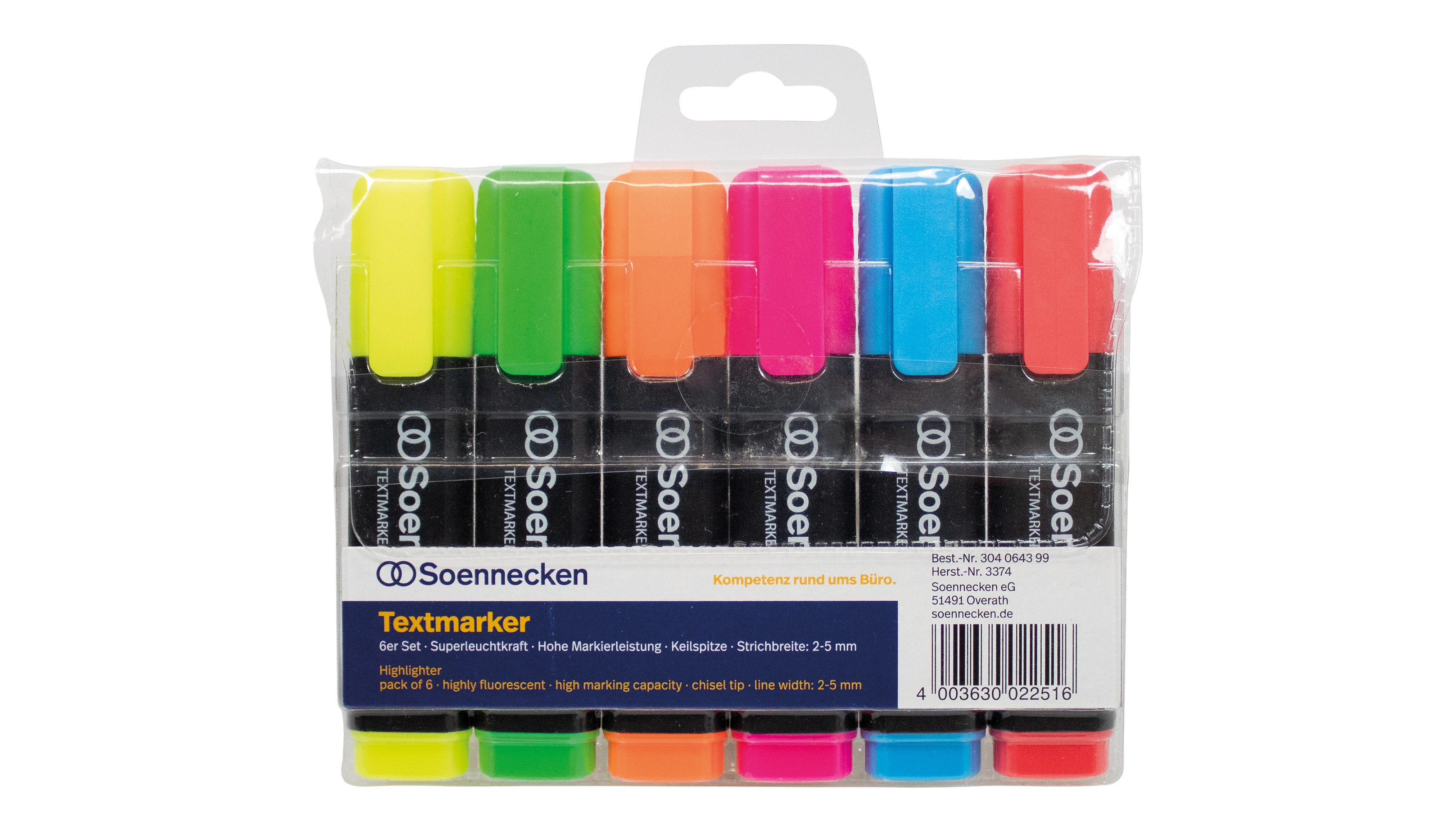 SOENNECKEN Textmarker 2-5 mm  6 Stück/Pack farbig sortiert