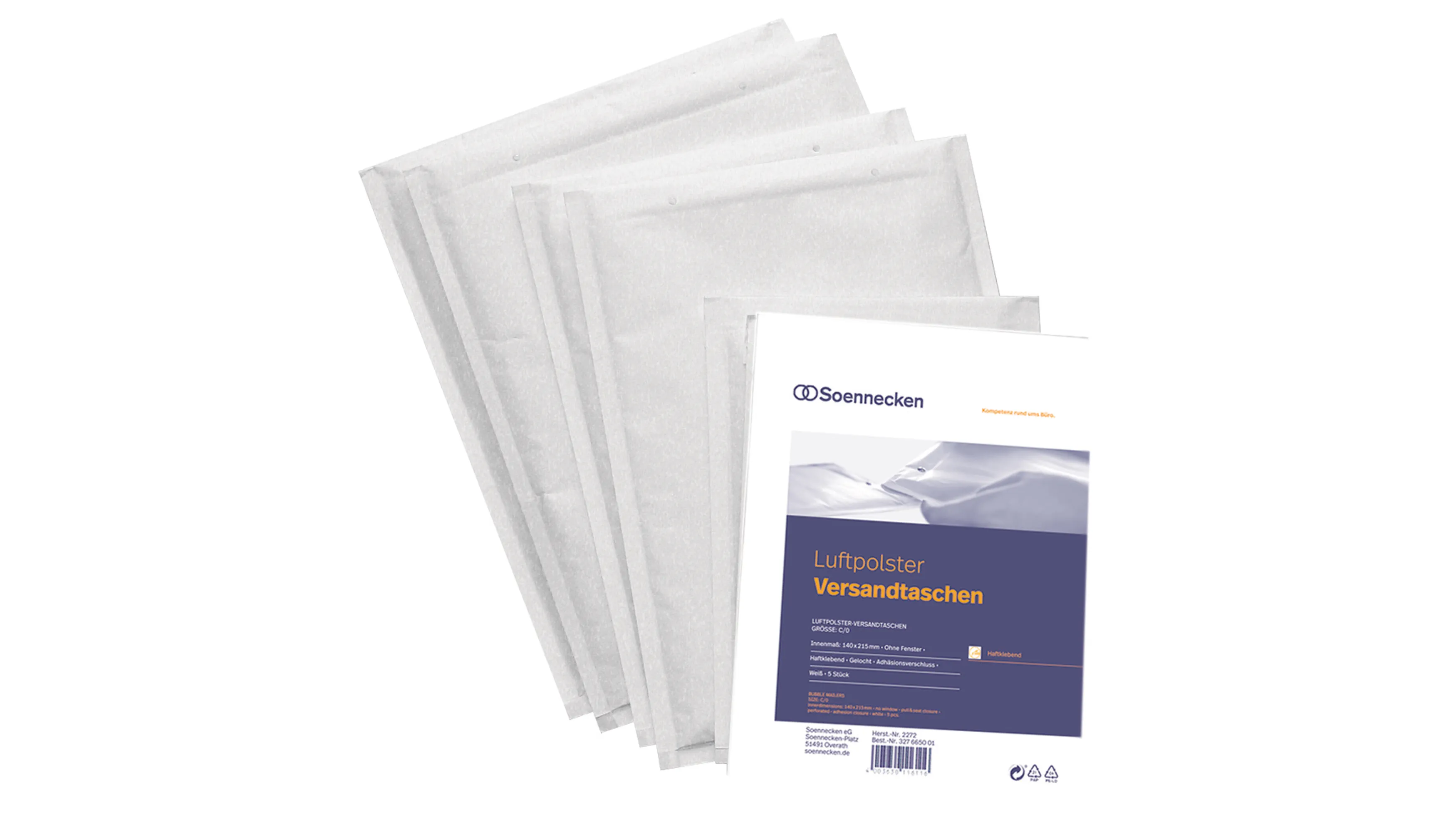 SOENNECKEN Luftpolstertasche K/7 Kraftpapier  haftklebend 5 Stück/Pack weiß