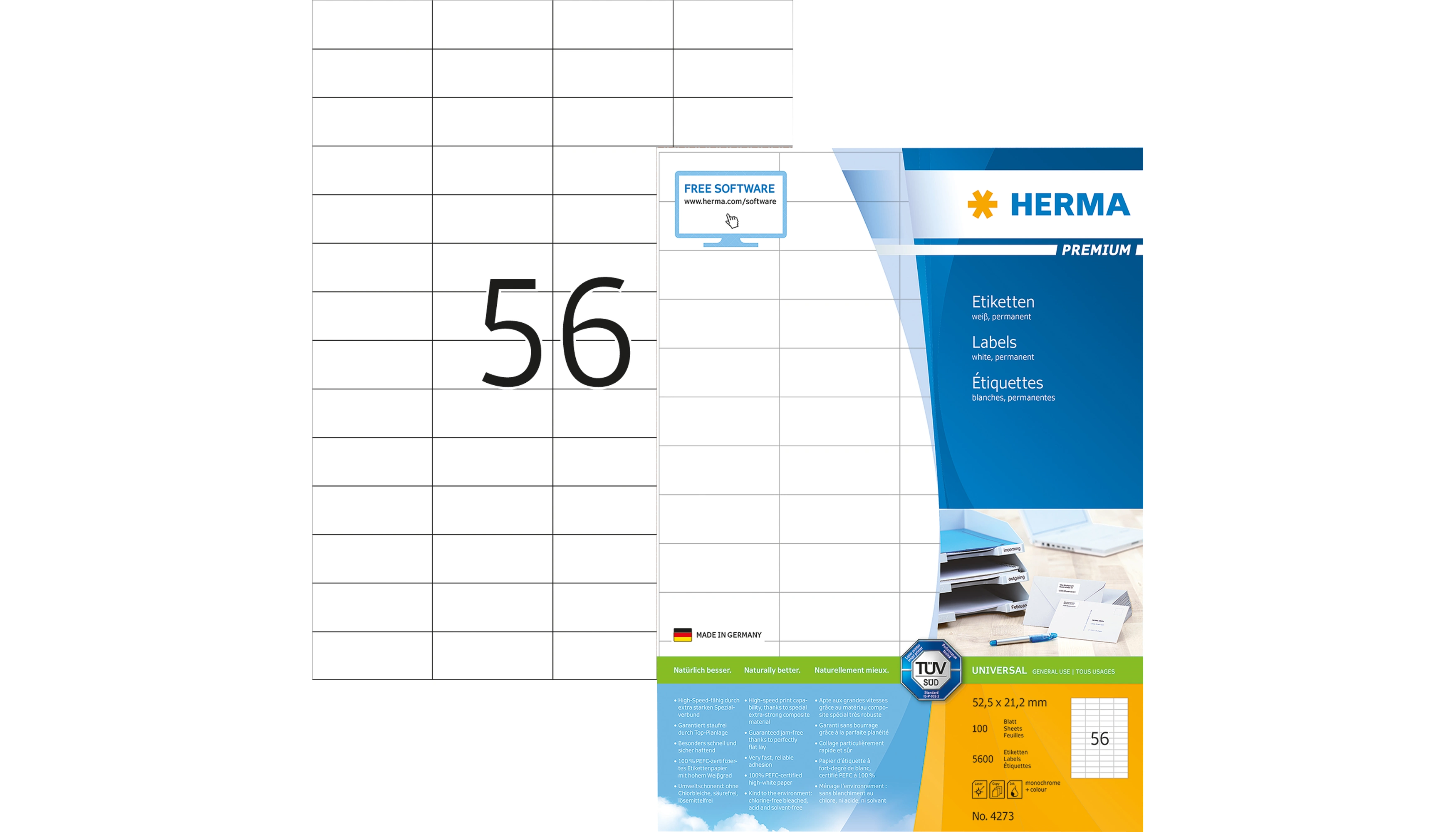 HERMA Universaletikett PREMIUM 52,5 x 21,2 mm (B x H) 5.600 Etiketten/Pack weiß