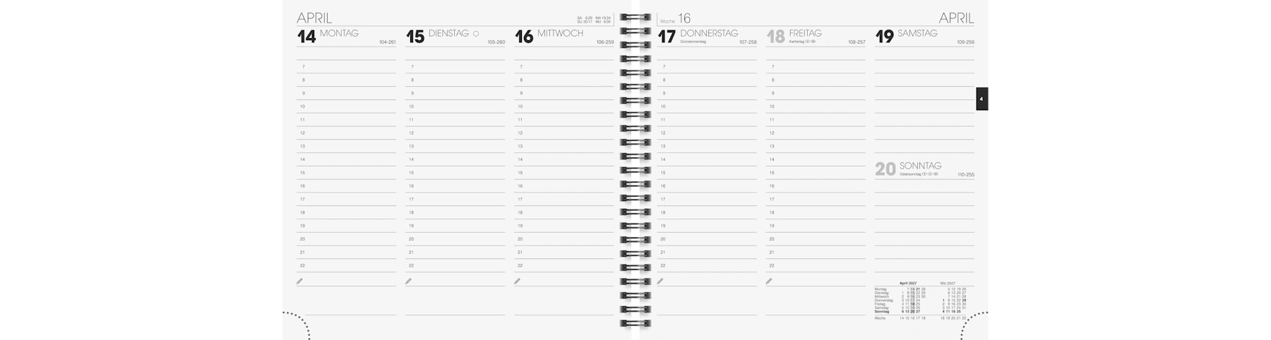 BRUNNEN Buchkalender 766 2027 2 Seiten/1 Woche 21,0 x 20,5 cm (B x H) Wire-O-Bindung blau