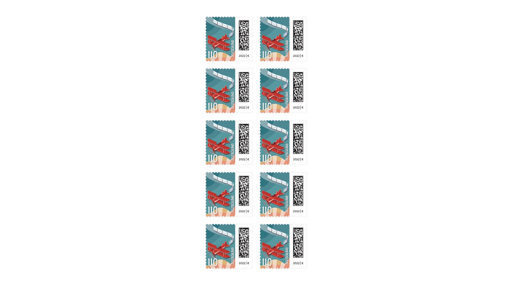 DEUTSCHE POST Briefmarken 1,10 € "Luftpost"  selbstklebend 10 Stück/Bogen