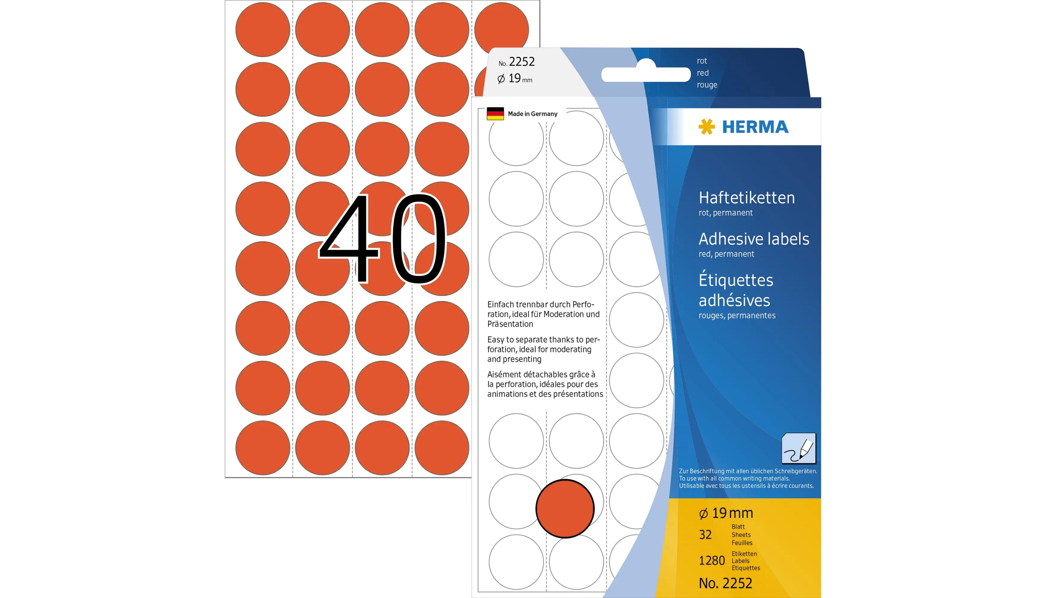 HERMA Markierungspunkt 19 mm Papier 1.280 Etiketten/Pack rot