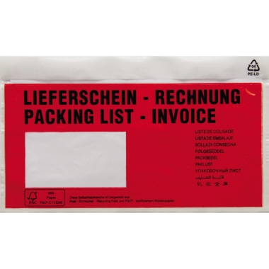 Dokumententasche Lieferschein-Rechnung DL mit Fenster sk rot 250 Stück/Pack