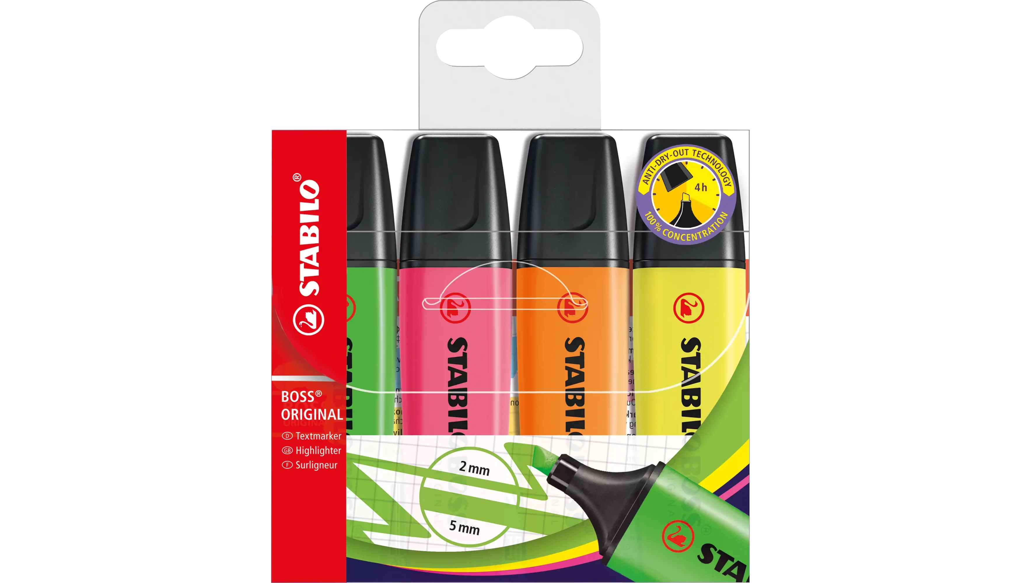 STABILO® Textmarker BOSS® ORIGINAL 4 Stück pro Packung sortiert