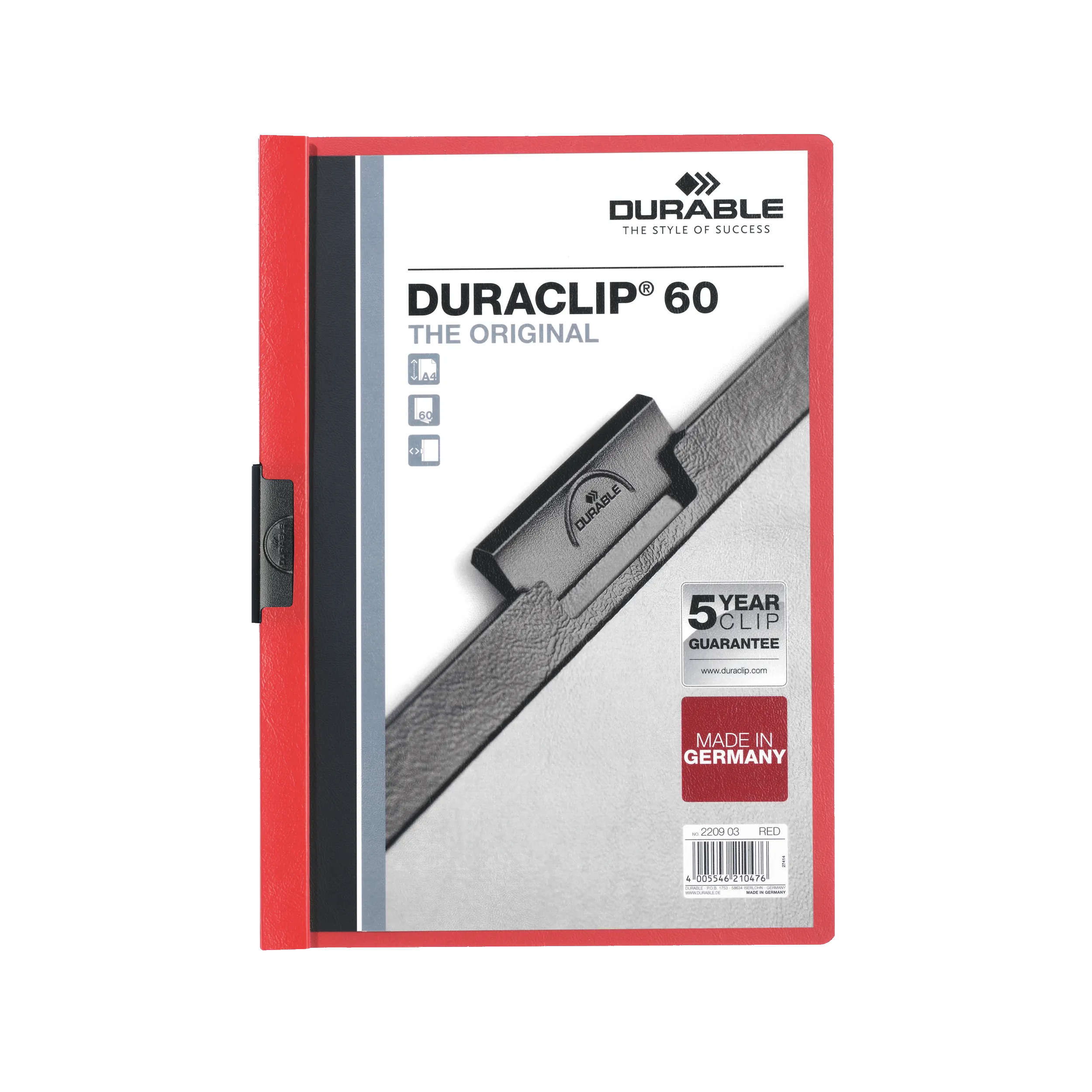 DURABLE Klemmmappe DURACLIP 60 DIN A4 rot 