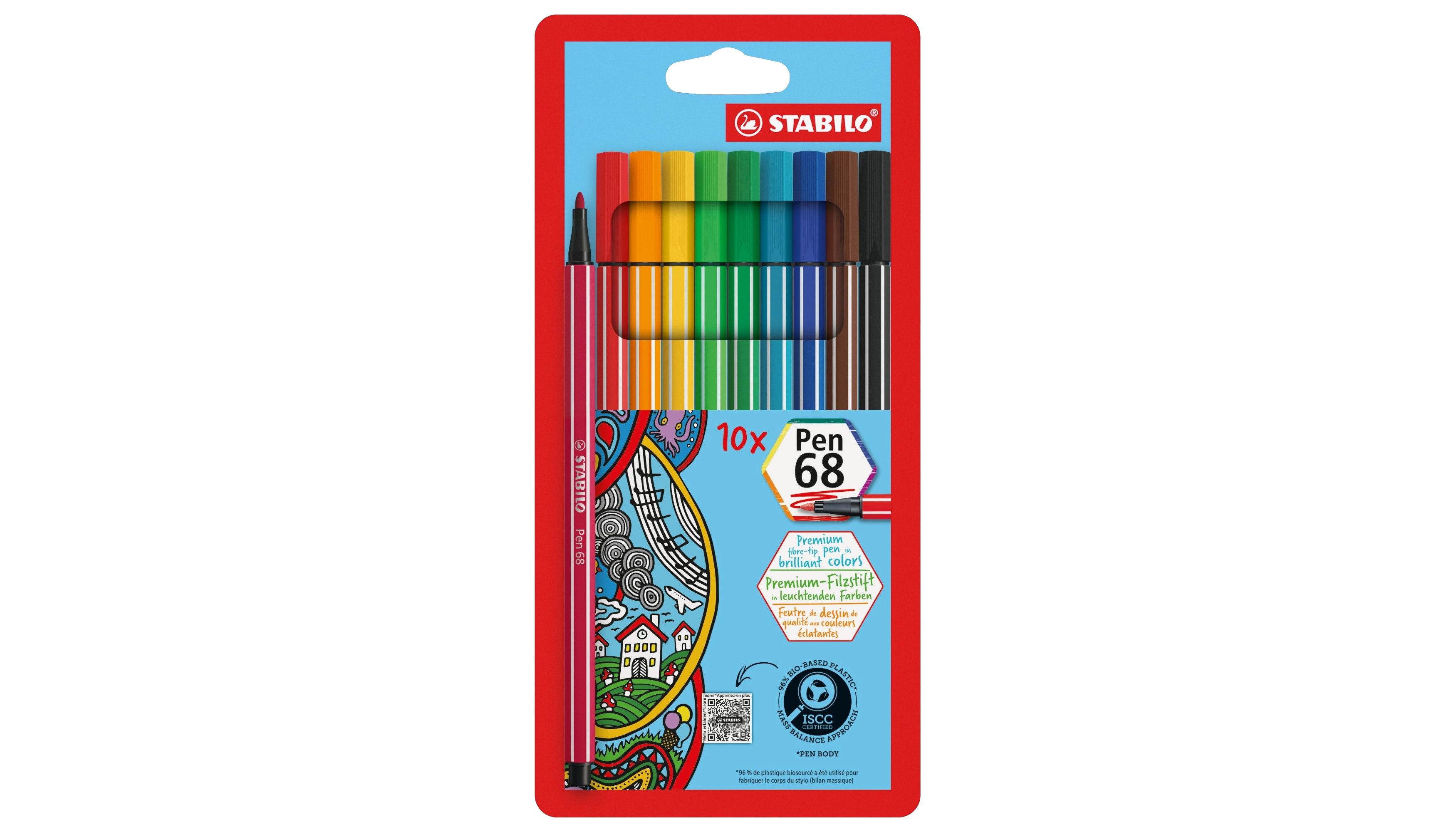 STABILO® Fasermaler Pen 68 10 Stück/Pack farbig sortiert