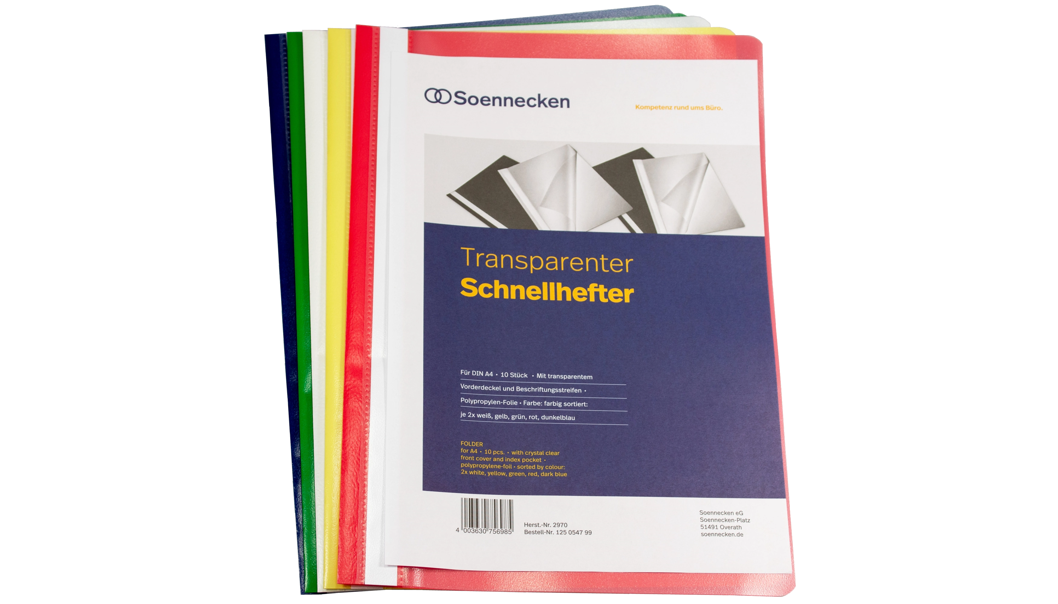 SOENNECKEN Schnellhefter DIN A4 10 Stück/Pack je 2x weiß, gelb, grün, rot, dunkelblau