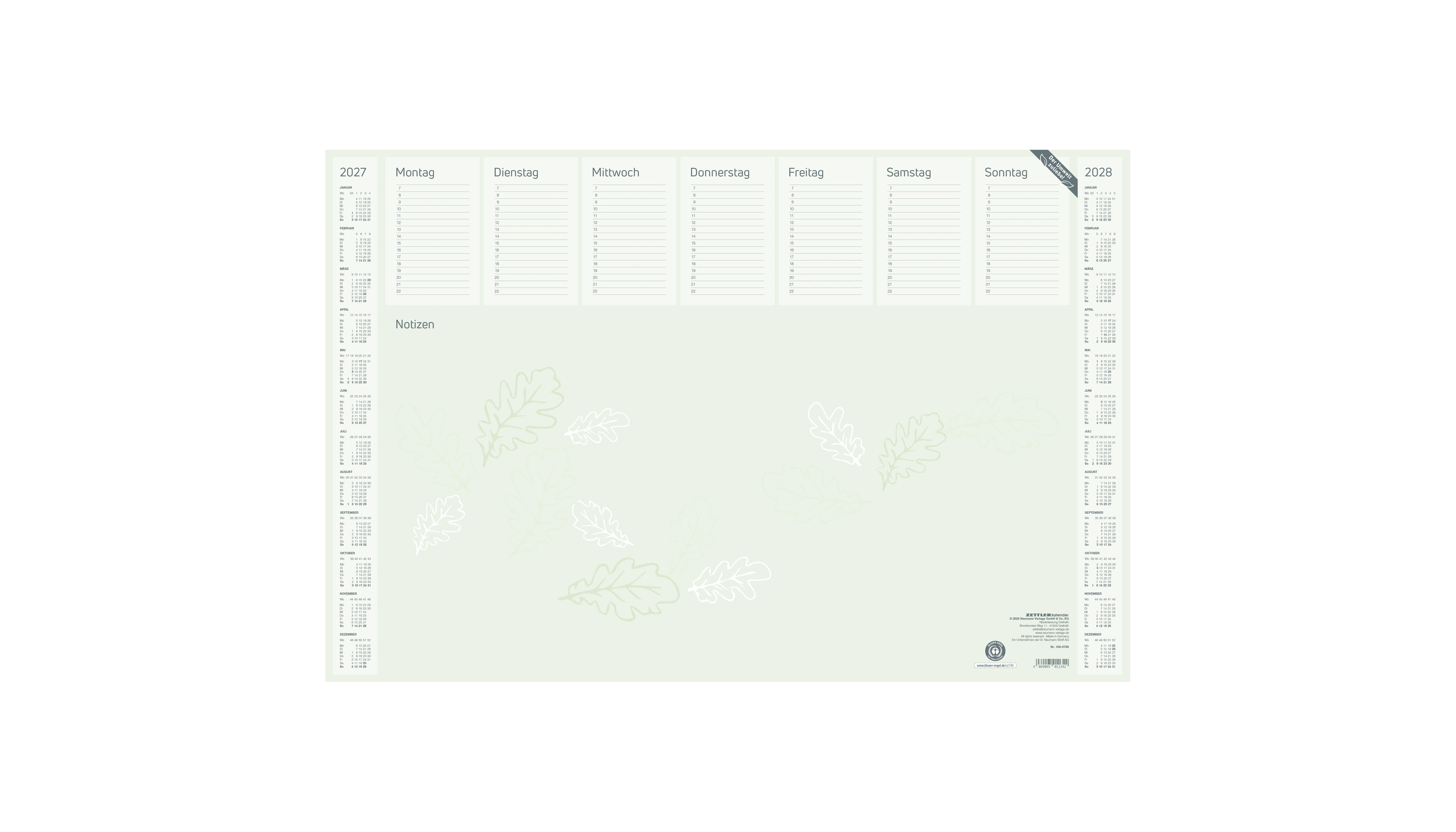 ZETTLER Schreibunterlage mit Kalender 2 Jahre  59,5 x 40 cm (B x H) 35 Blatt grün