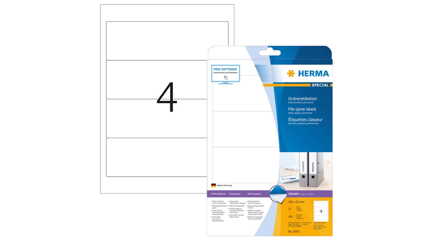 HERMA Ordneretiketten Ordnerrückenetikett breit/kurz  61 x 192 mm (B x H) selbstklebend 100 Stück/Pack weiß