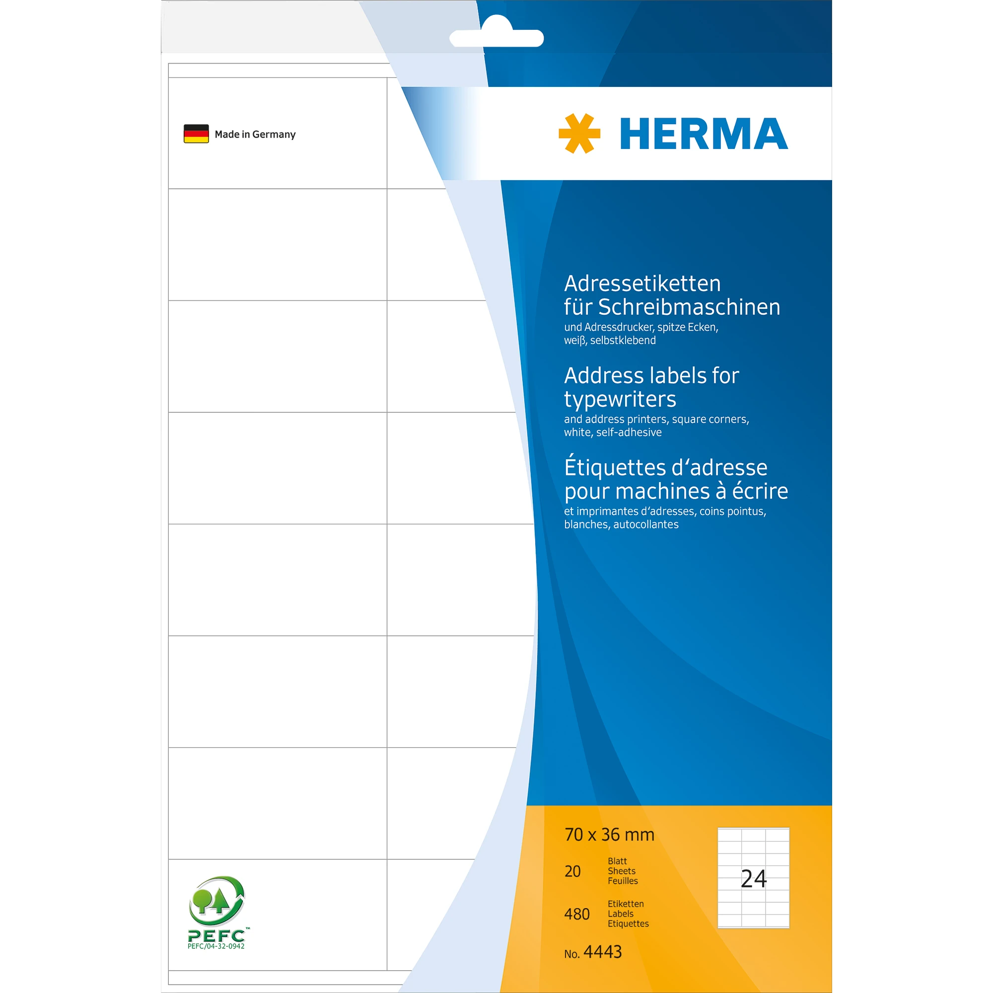 HERMA Adressetikett 70 x 36 mm (B x H) weiß 480 Etik./Pack.