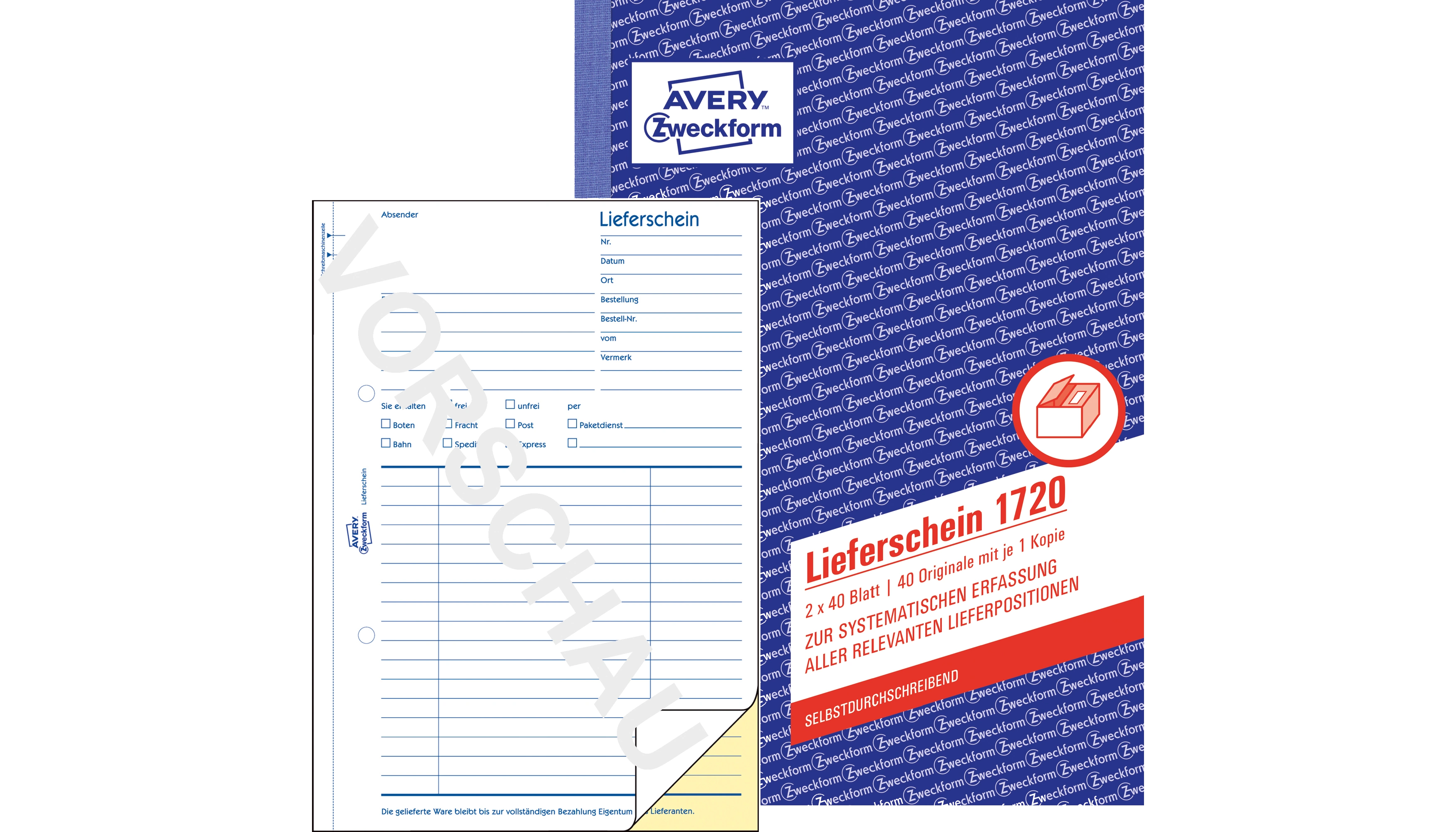 AVERY ZWECKFORM Lieferschein DIN A5  2 x 40 Blatt