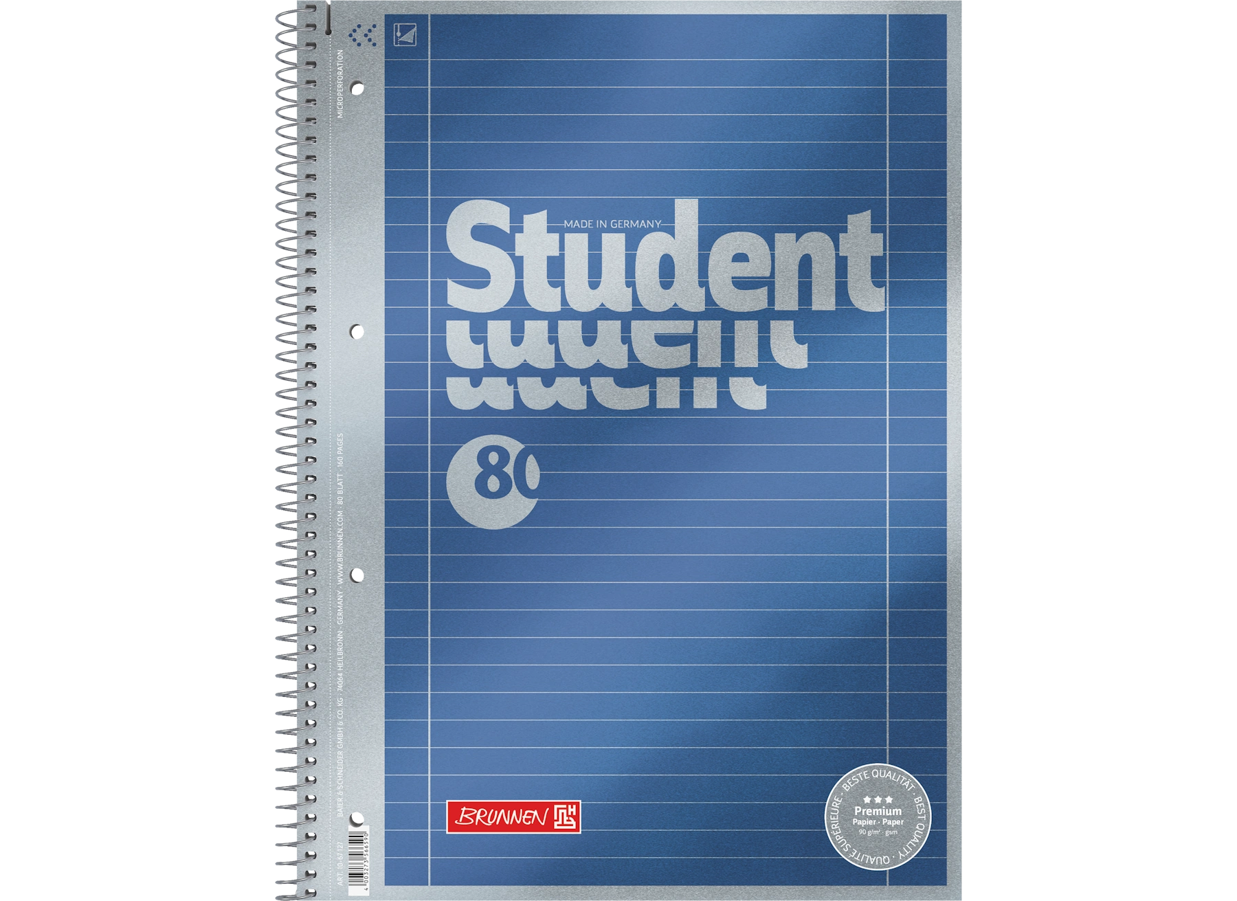BRUNNEN Collegeblock Premium Student DIN A4 liniert 90 g/m² 80 Blatt 5 Stück/Pack