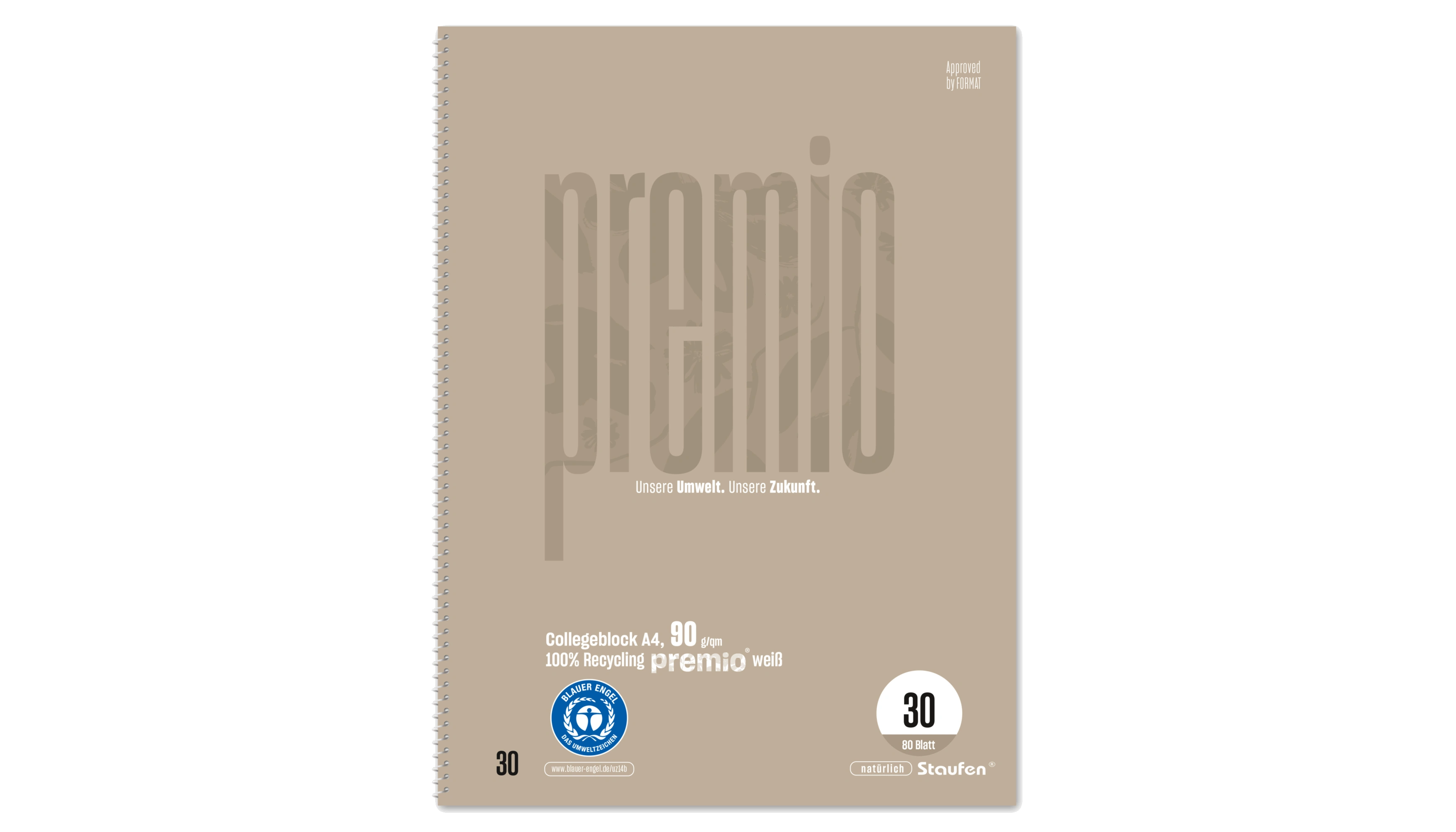 STAUFEN Collegeblock Premio DIN A4 Lineatur 30 blanko 90 g/m² 80 Blatt