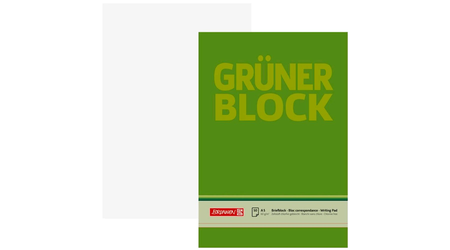 BRUNNEN Briefblock "Grüner Block" DIN A5 blanko 60 g/m² 50 Blatt