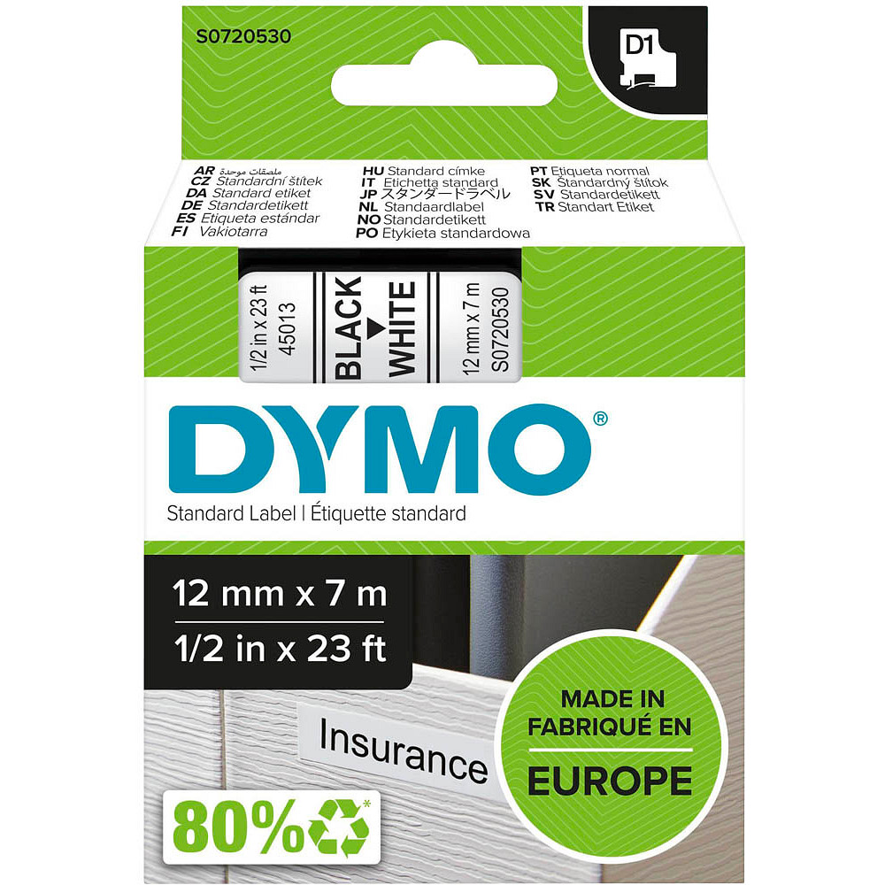 DYMO Schriftbandkassette D1 12 mm x 7 m (B x L) schwarz 