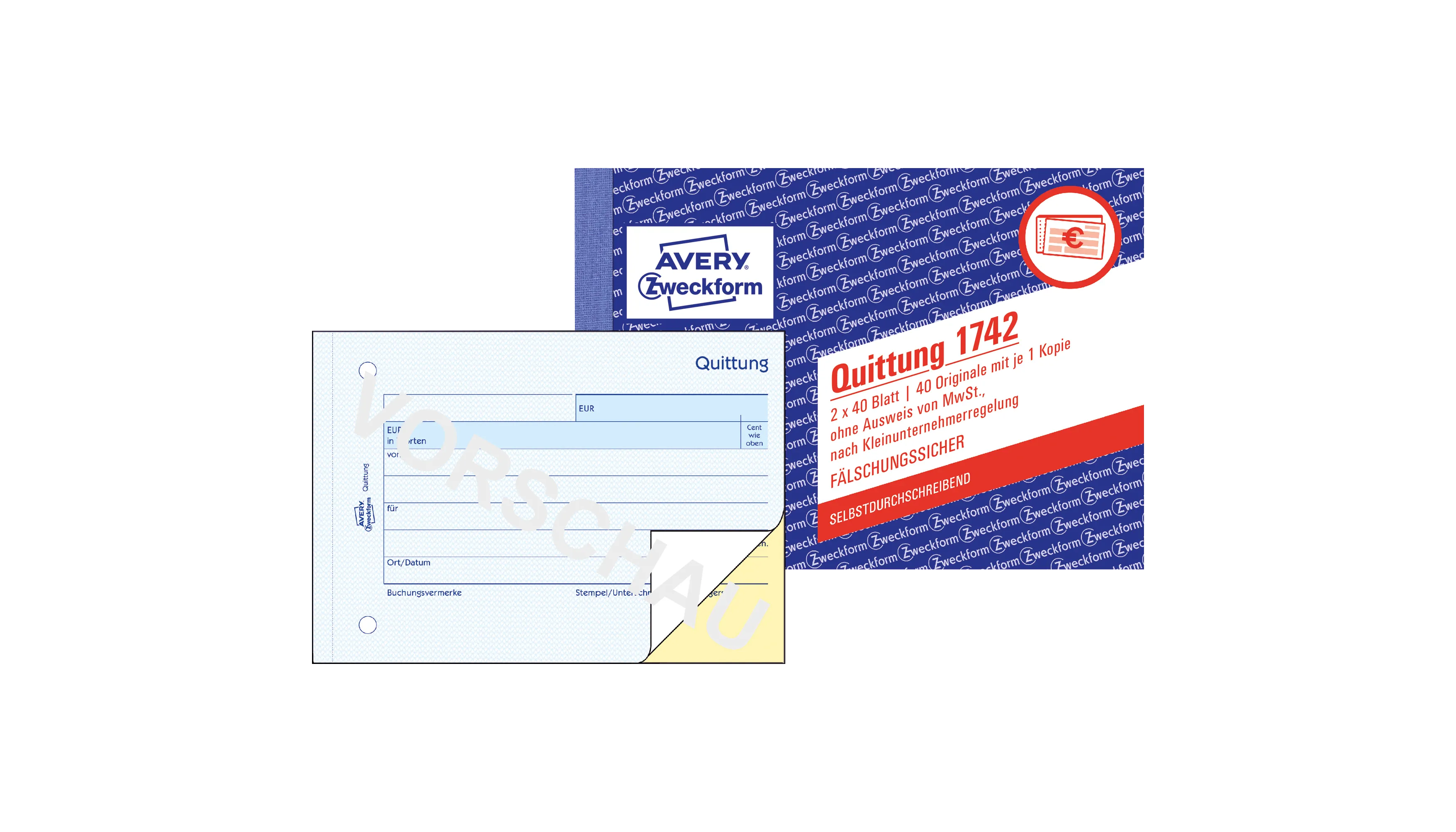 AVERY ZWECKFORM Quittung DIN A6 quer 2 x 40 Blatt selbstdurchschreibend 1 Durchschlag