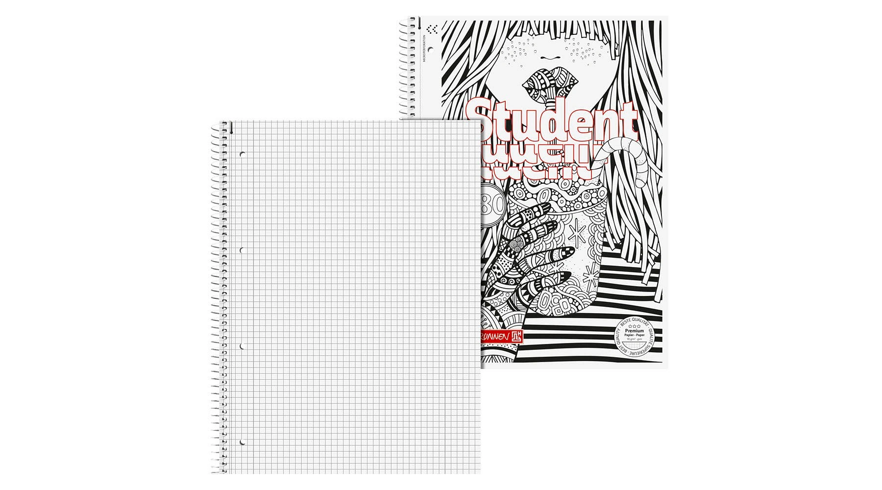 BRUNNEN Collegeblock ZENart DIN A4 90 g/m²  80 Blatt kariert