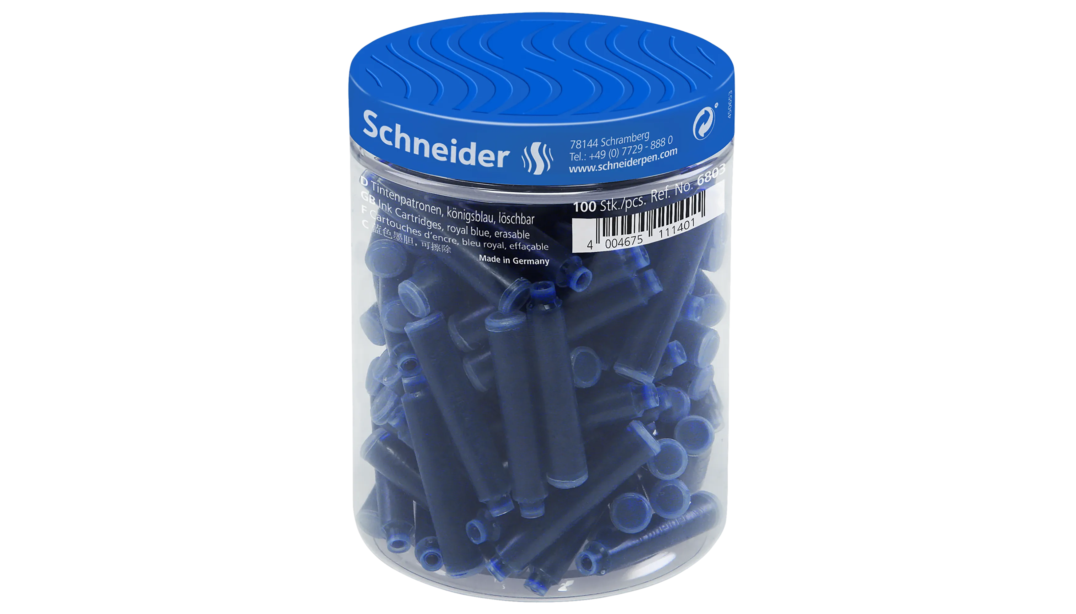 SCHNEIDER Tintenpatronen Standard für Füllhalter blau  100 Stück/Dose