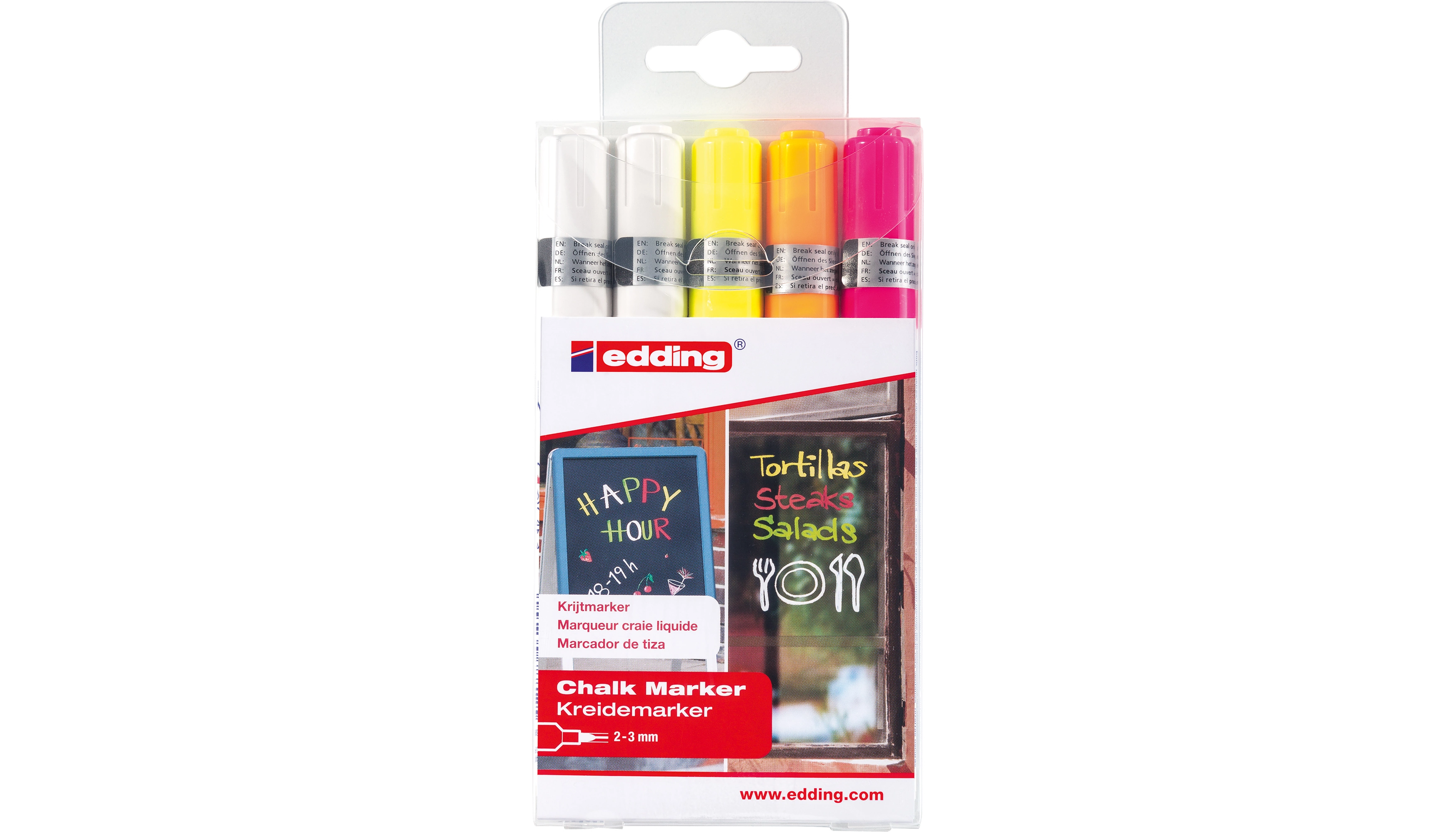 EDDING Kreidemarker 4095  2-3 mm Rundspitze 5 Stück/Pack farbig sortiert