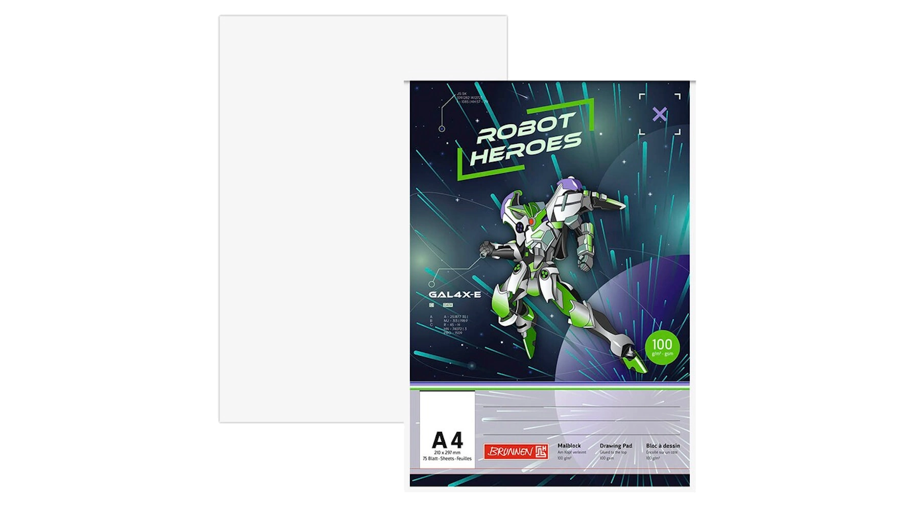 BRUNNEN Malblock ROBOT HEROES DIN A4 100 g/m² 75 Blatt weiß