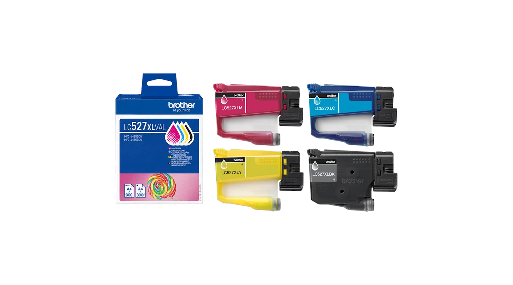 BROTHER Tintenpatrone LC527XLV  1 x 3.000 und 3 x 2.000 Seiten 4 Stück/Pack