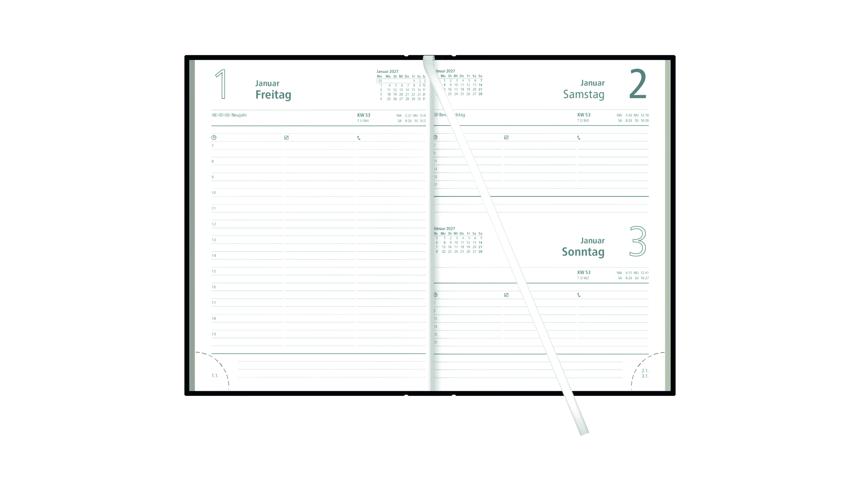 ZETTLER Buchkalender 2027 1 Tag/1 Seite 14,5 x 21 cm (B x H) Kunststoff wattiert schwarz