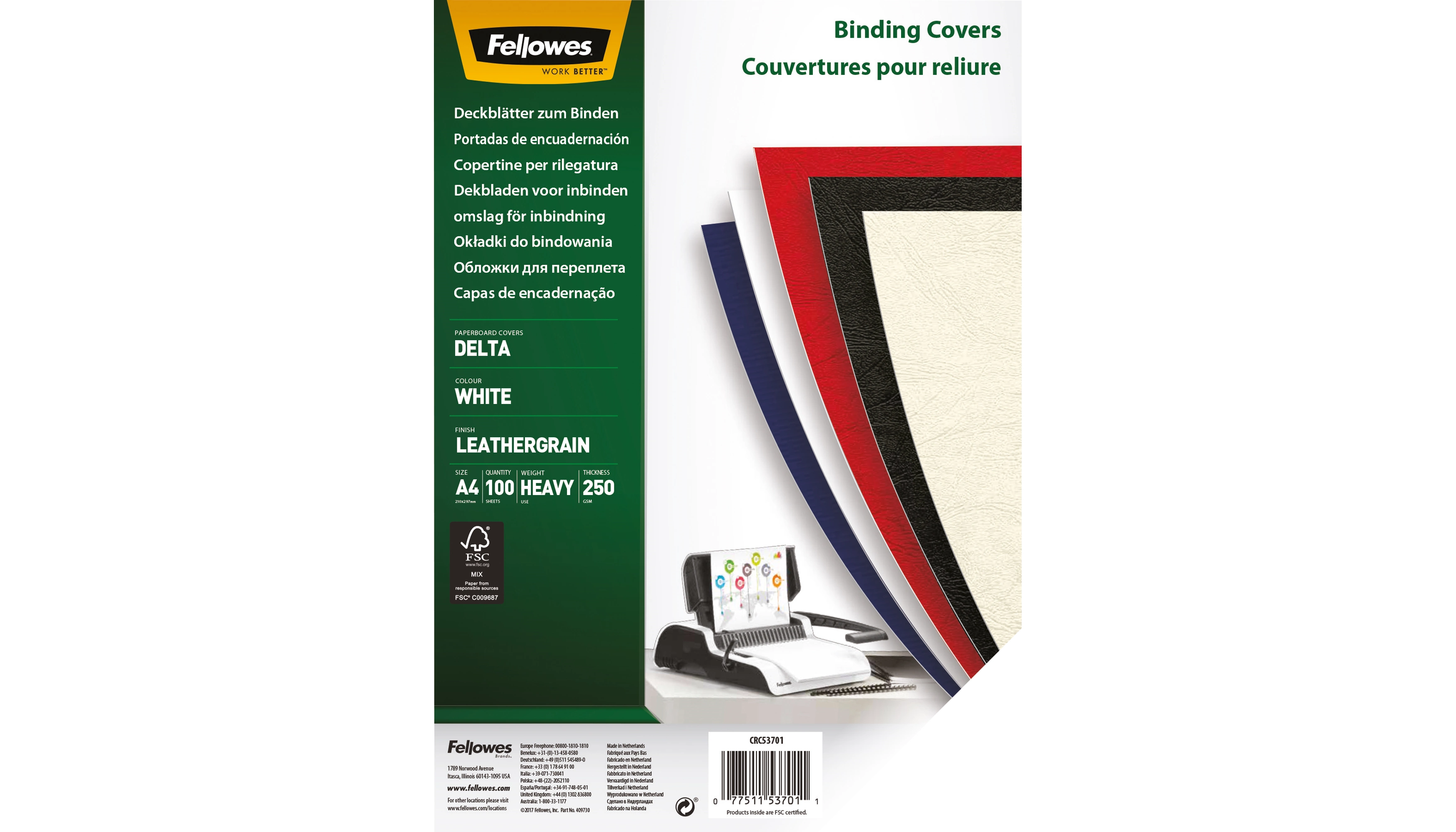 FELLOWES® Einbanddeckel Delta DIN A4 250 g/m² 100 Stück/Pack weiß