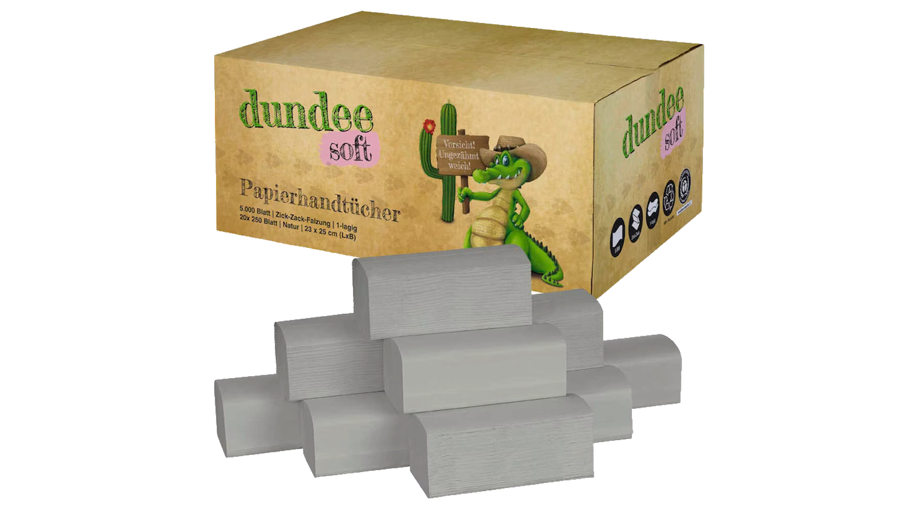 DUNDEE Papierhandtücher Zick-Zack-Falzung 1-lagig 5.000 Tücher/Pack Recyclingpapier natur