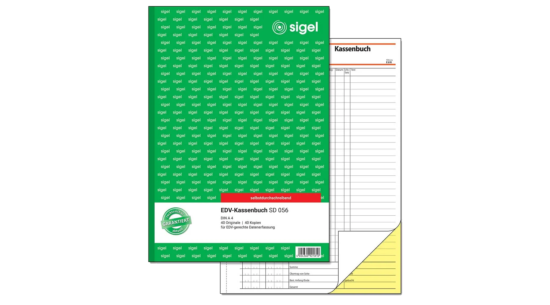 SIGEL Kassenbuch DIN A4 2 x 40 Blatt selbstdurchschreibend grün