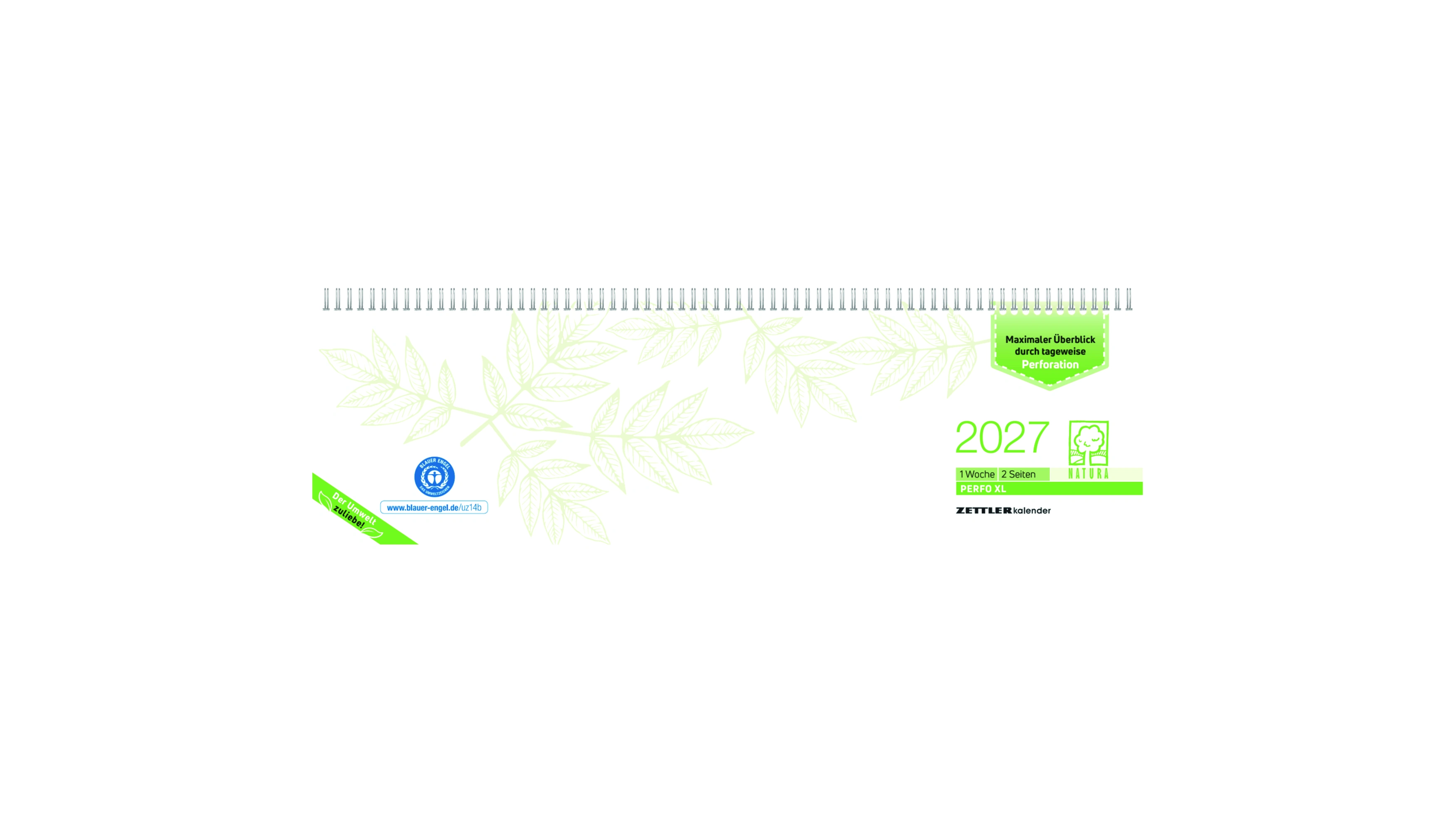 ZETTLER Querkalender PERFO XL 2027 1 Woche/2 Seiten  36,2 x 10,6 cm (B x H) grün