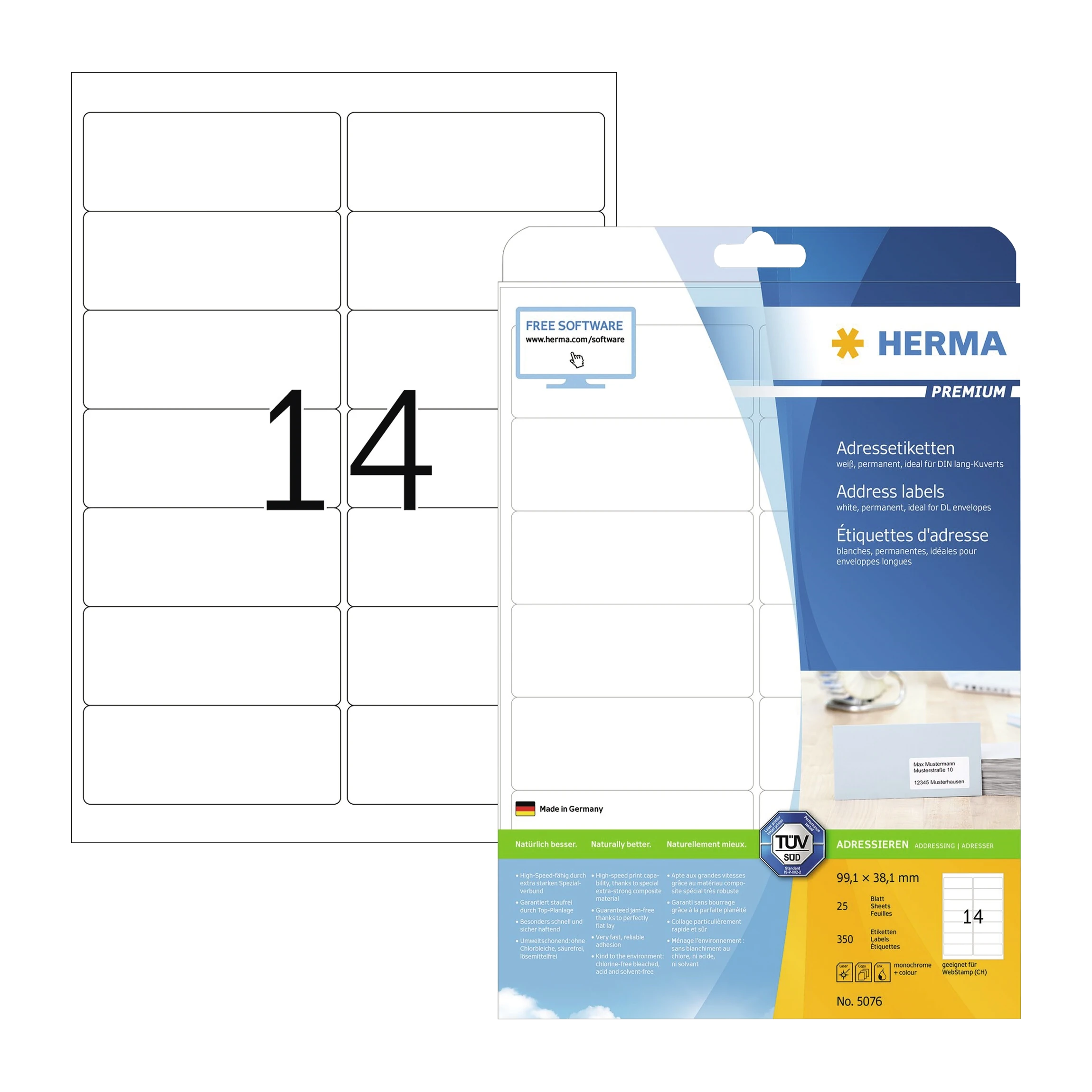 HERMA Adressetikett PREMIUM 99,1 x 38,1 mm (B x H) 350 Stück/Pack