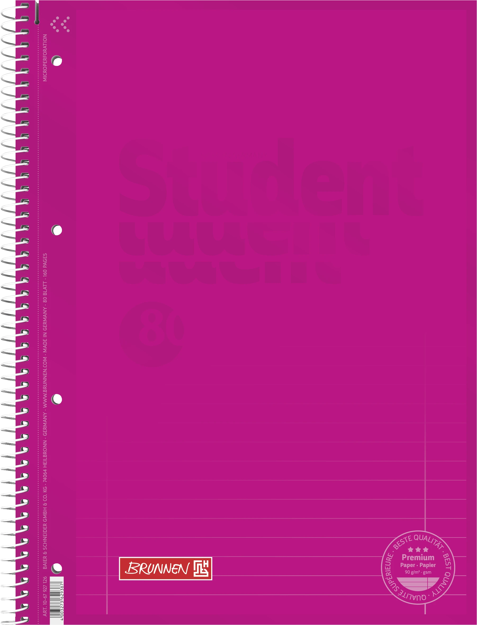 BRUNNEN Collegeblock Student Colour Code DIN A4 liniert  pink 80Blatt