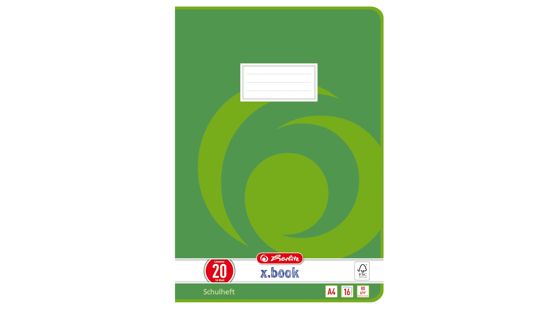HERLITZ Schulheft x.book DIN A4 Lineatur 20 blanko 16 Blatt grün