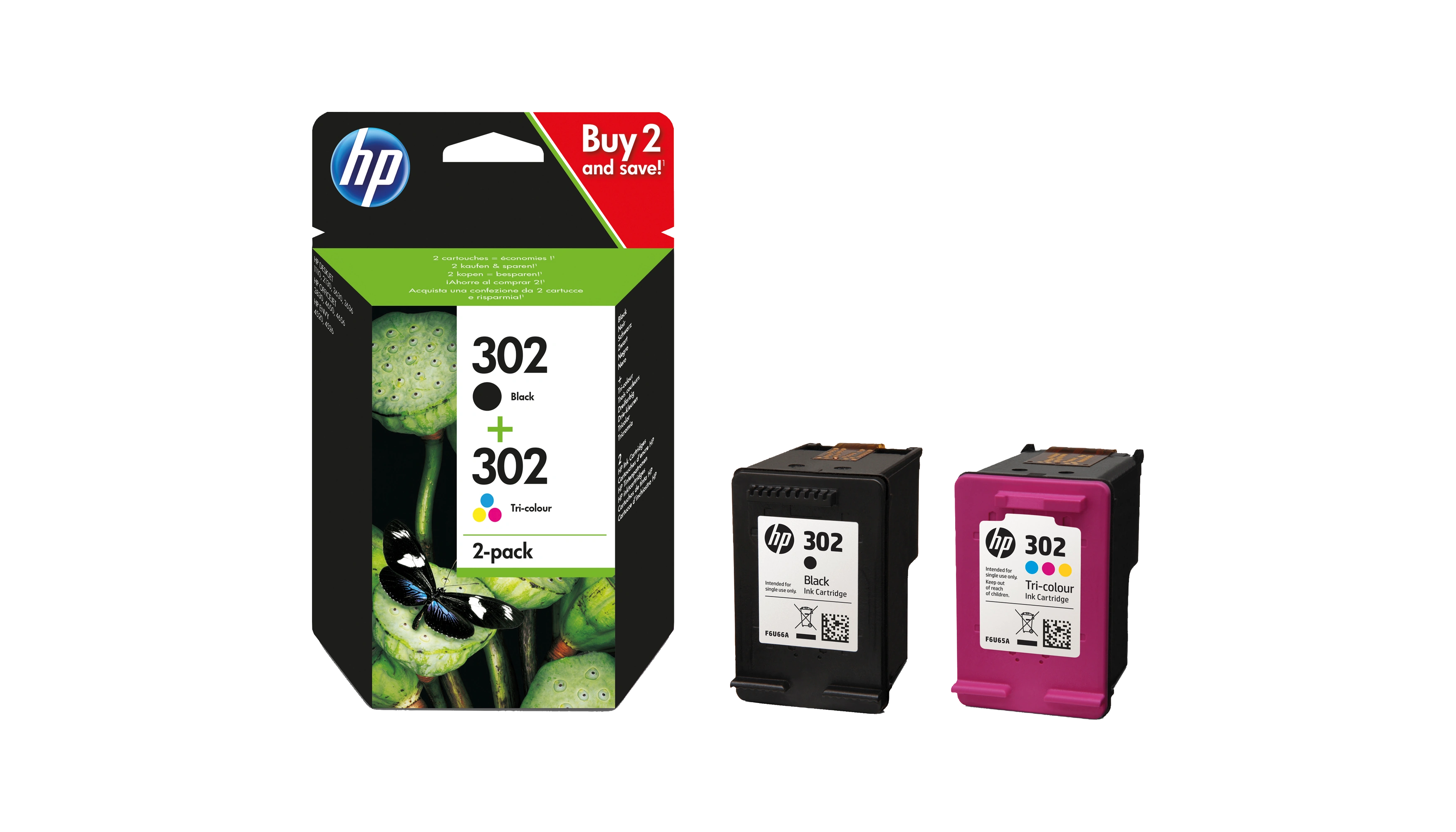 HP Tintenpatrone 302 schwarz, cyan/magenta/gelb 2 Stück/Pack