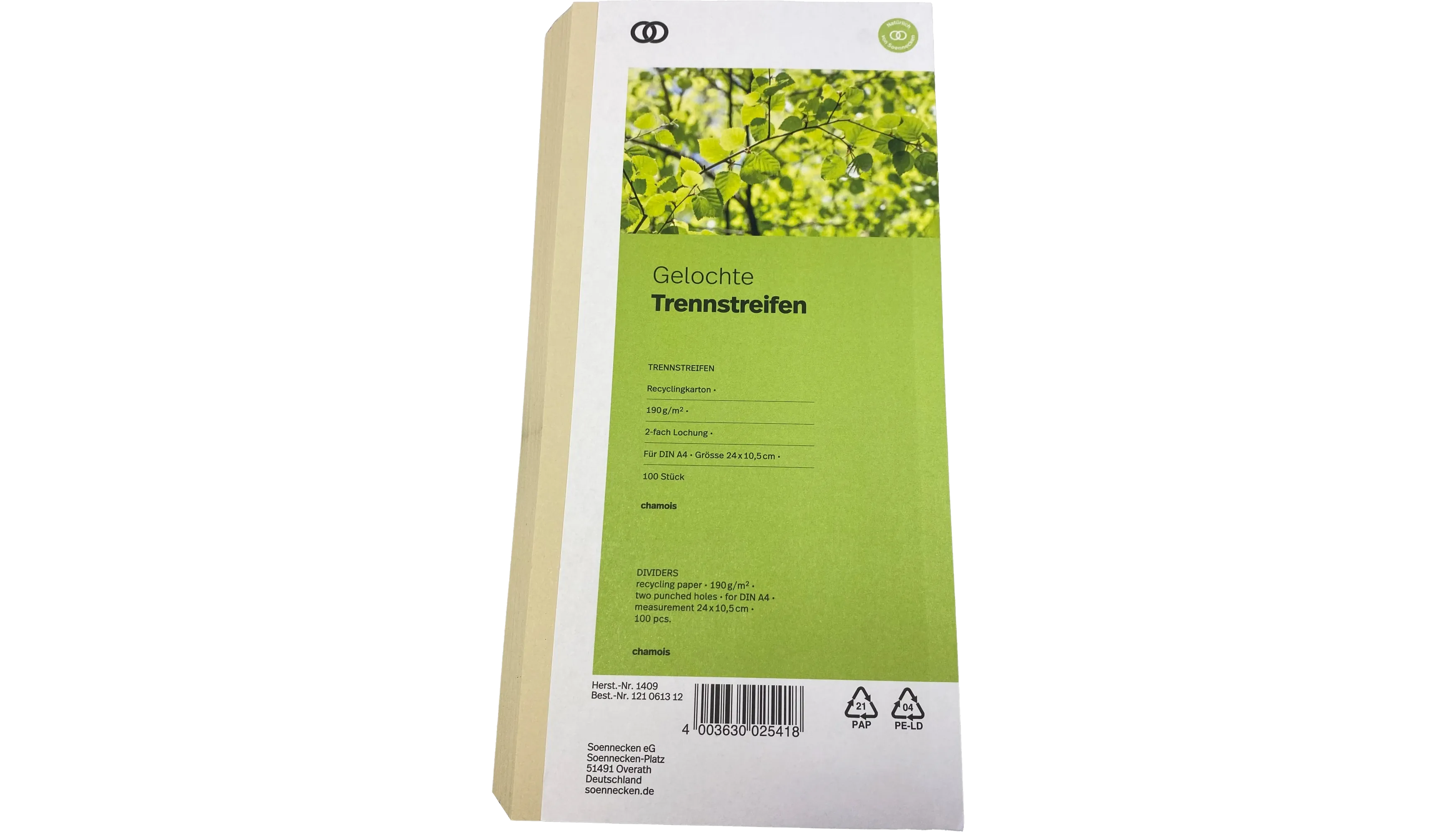 SOENNECKEN Trennstreifen oeco 190 g/m² Recyclingkarton 100 Stück/Pack chamois